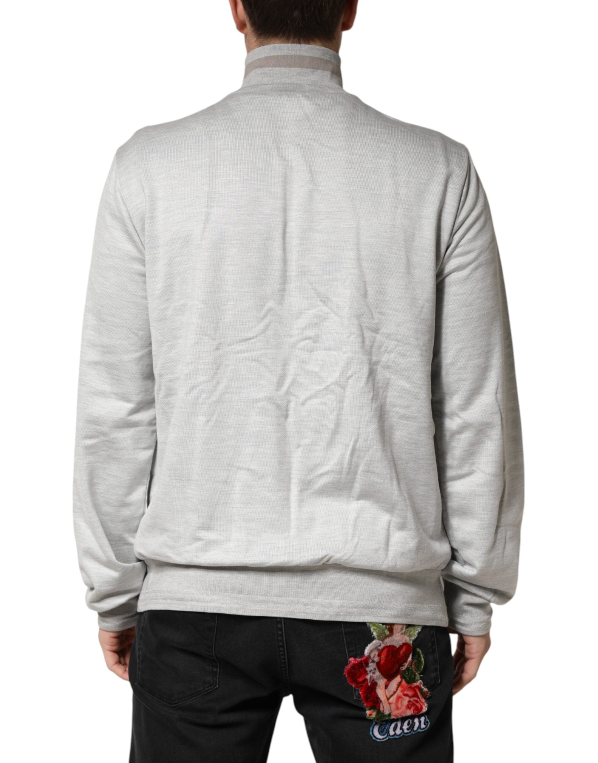 Dolce & Gabbana Light Gray Cotton Zipped Cardigan Sweater Dolce & Gabbana