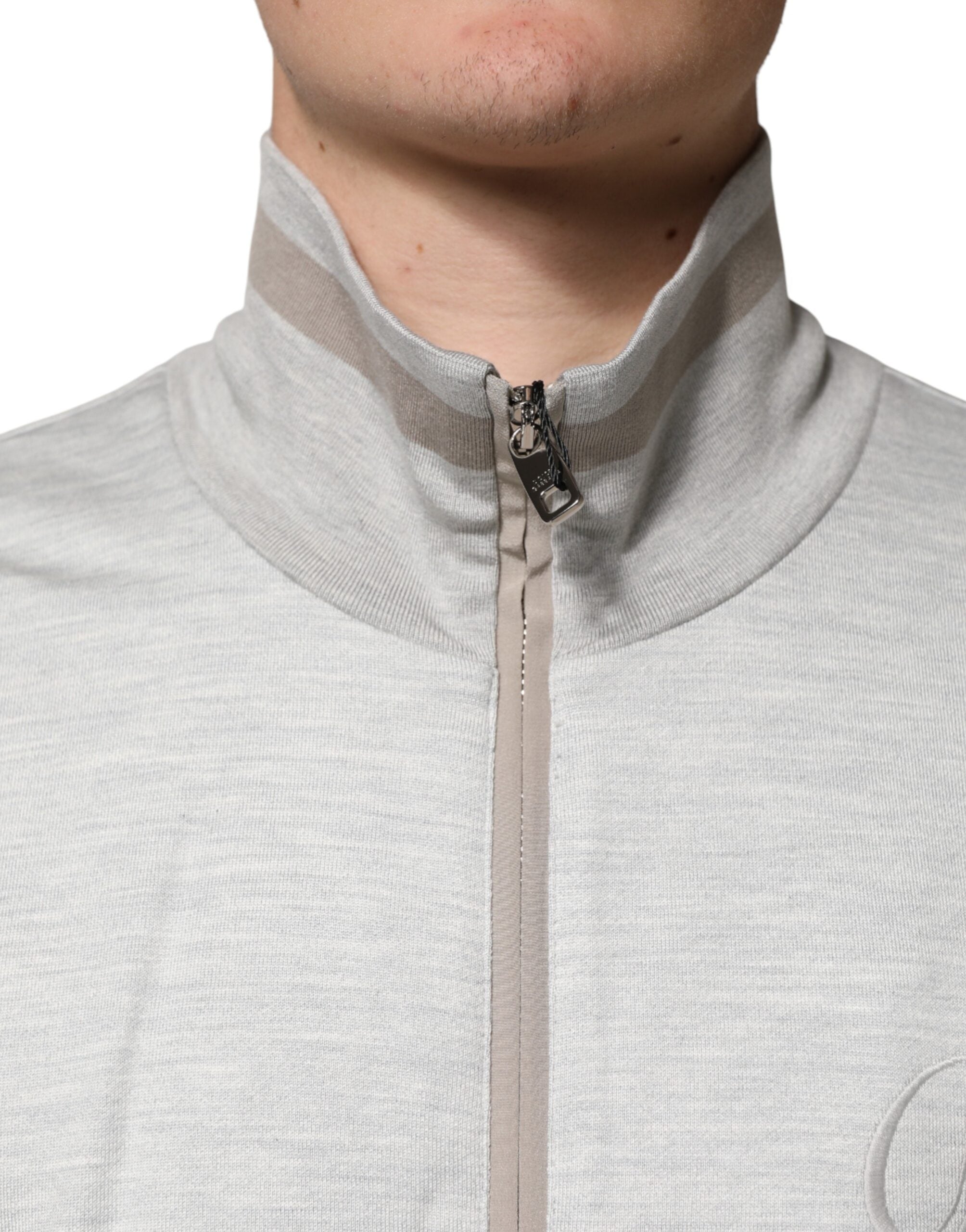 Dolce & Gabbana Light Gray Cotton Zipped Cardigan Sweater Dolce & Gabbana