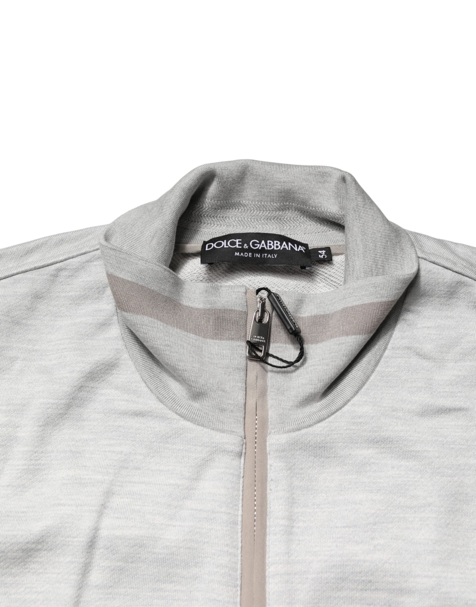 Dolce & Gabbana Light Gray Cotton Zipped Cardigan Sweater Dolce & Gabbana