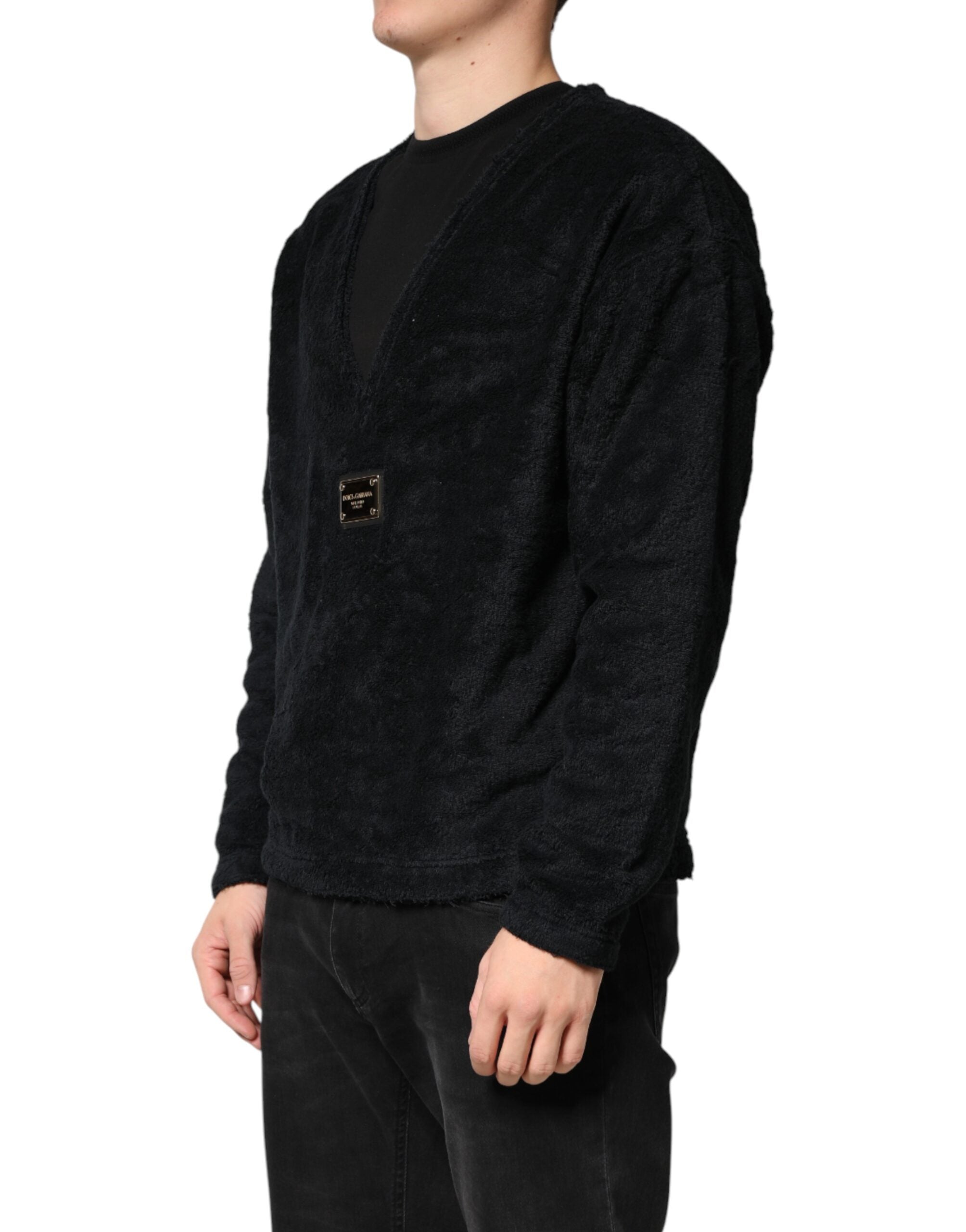 Dolce & Gabbana Black Cotton V-Neck Men Sweatshirt Sweater Dolce & Gabbana