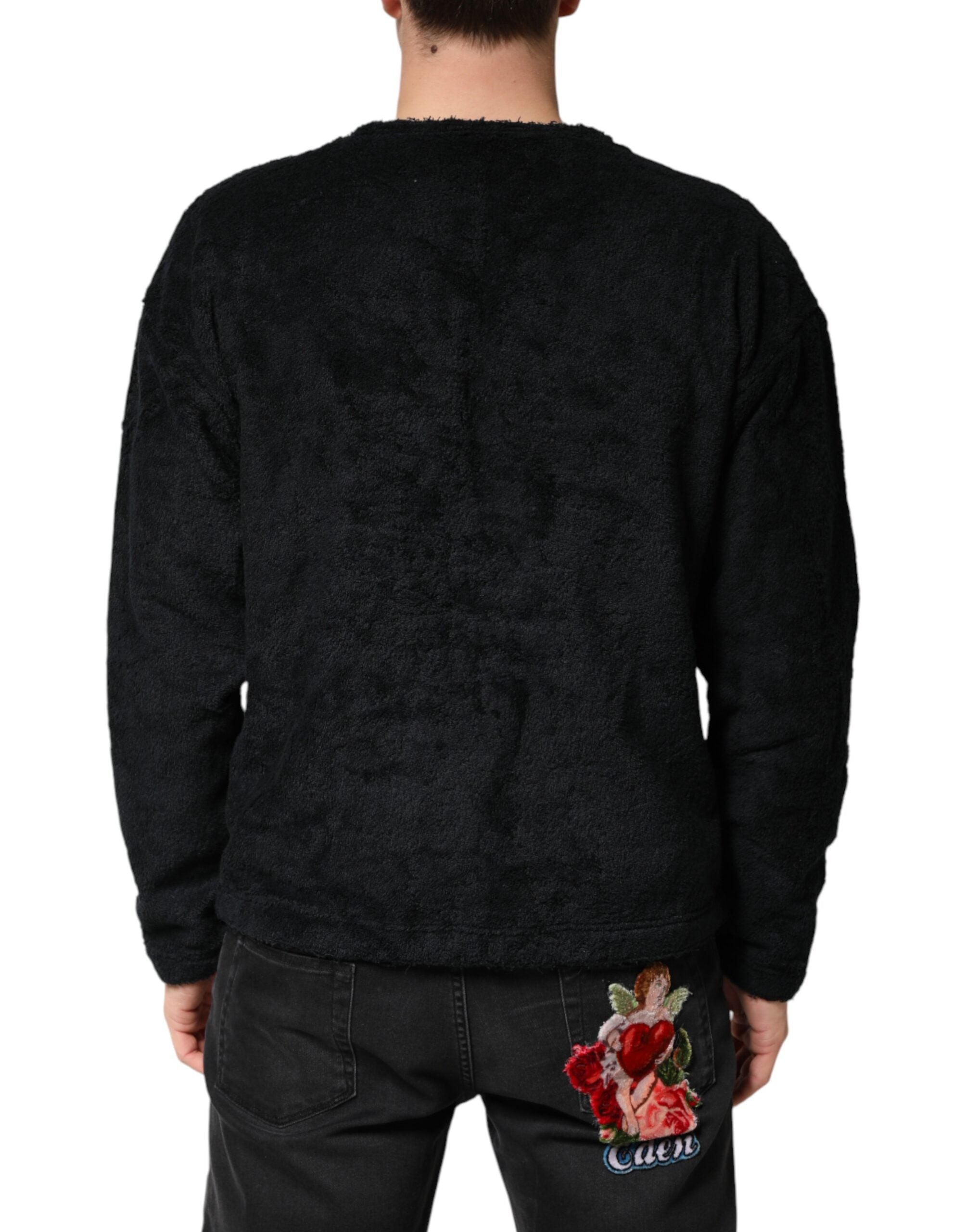 Dolce & Gabbana Black Cotton V-Neck Men Sweatshirt Sweater Dolce & Gabbana