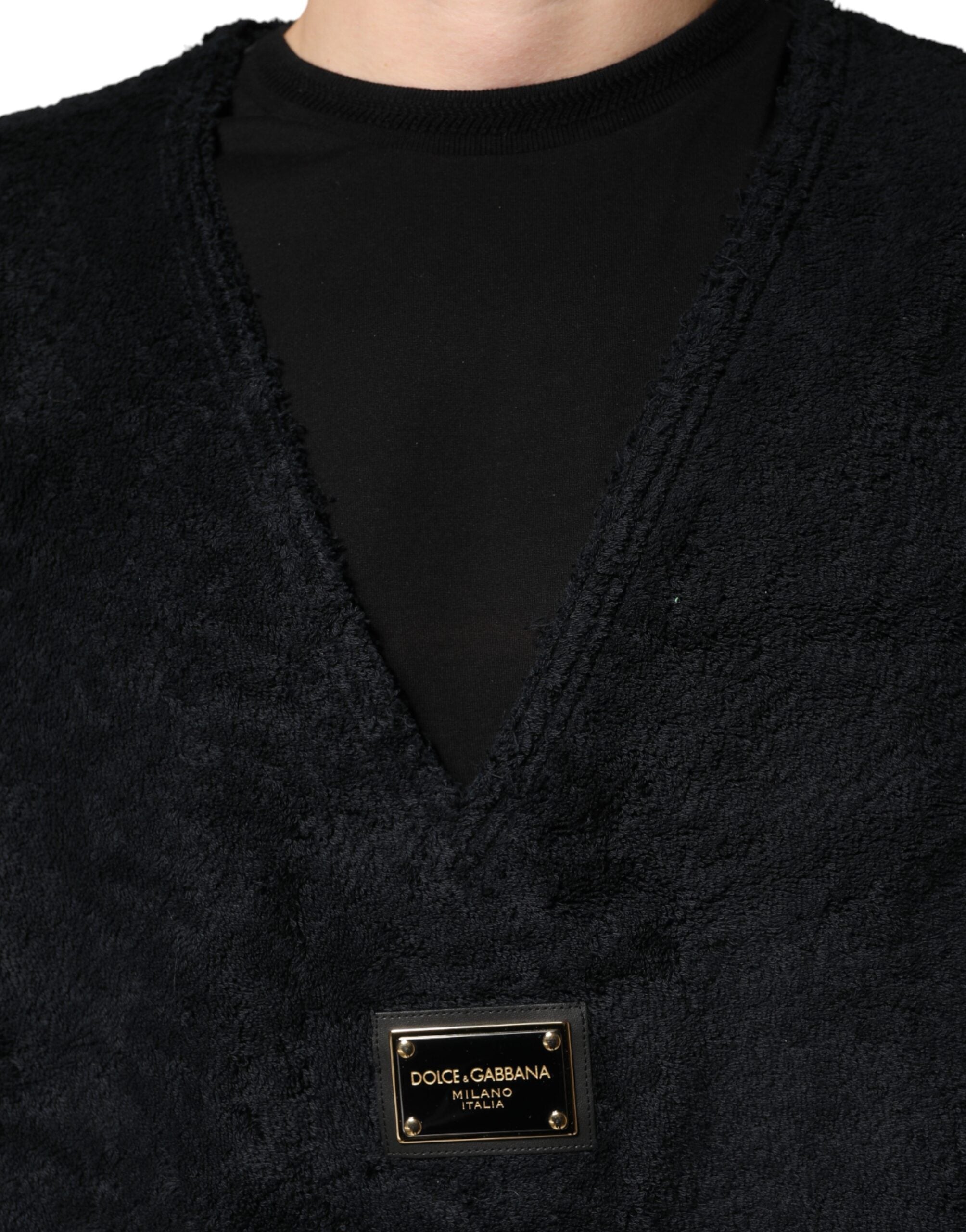 Dolce & Gabbana Black Cotton V-Neck Men Sweatshirt Sweater Dolce & Gabbana