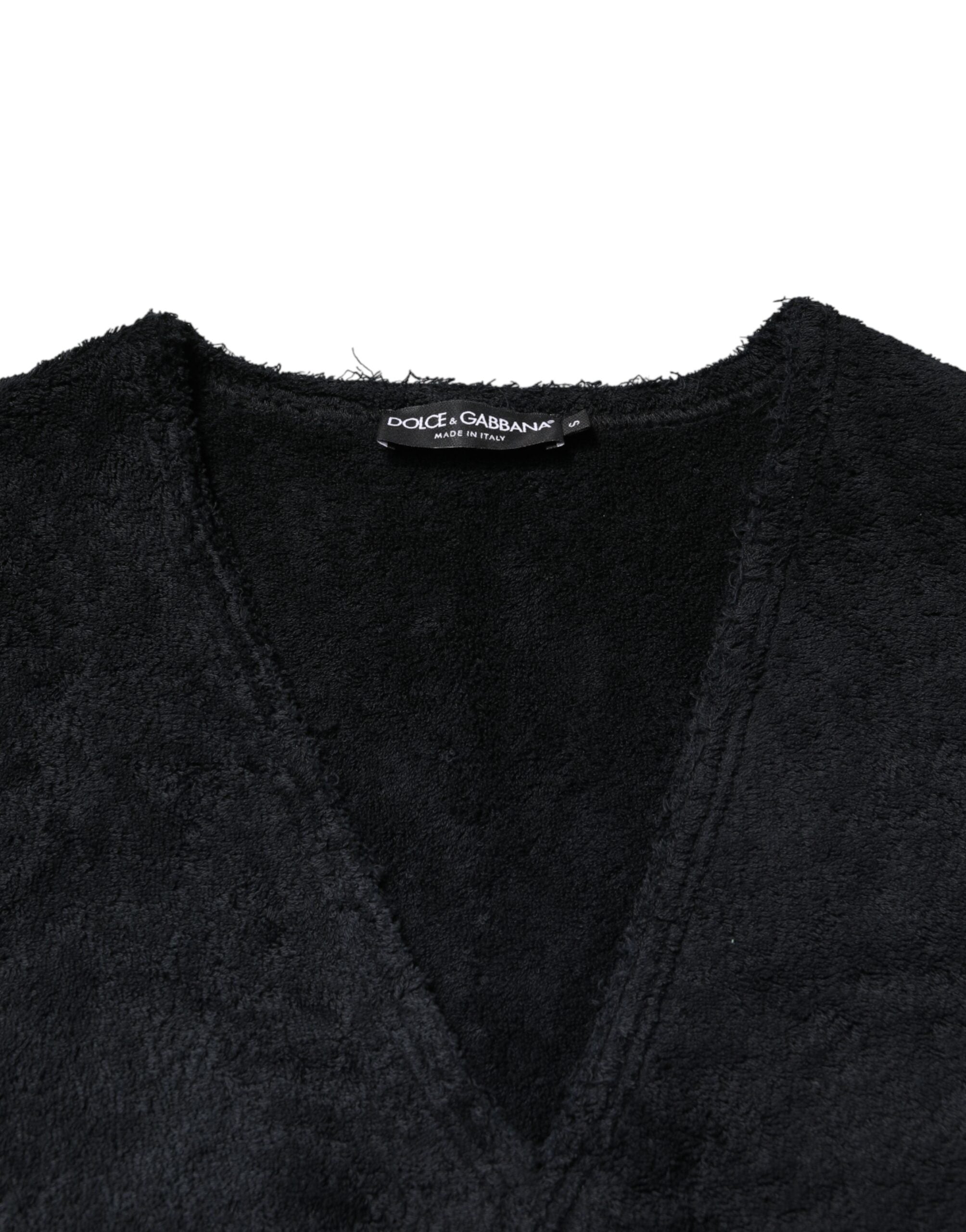 Dolce & Gabbana Black Cotton V-Neck Men Sweatshirt Sweater Dolce & Gabbana