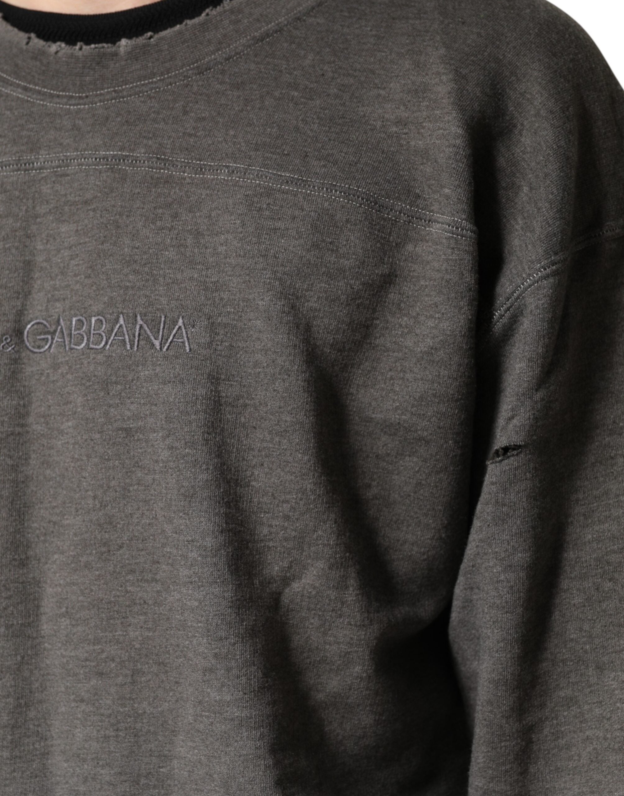 Dolce & Gabbana Gray Cotton Crew Neck Men Sweatshirt Sweater Dolce & Gabbana