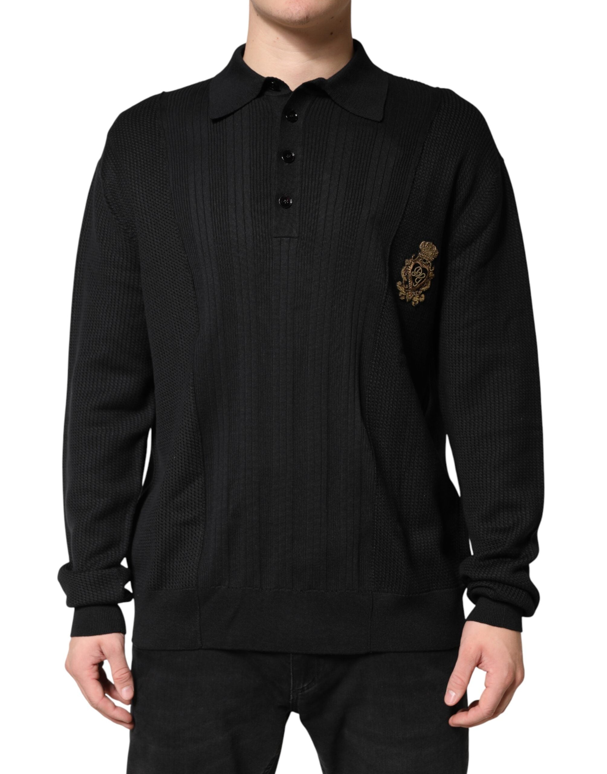 Dolce & Gabbana Black Crest Long Sleeve Men Pullover Sweater Dolce & Gabbana