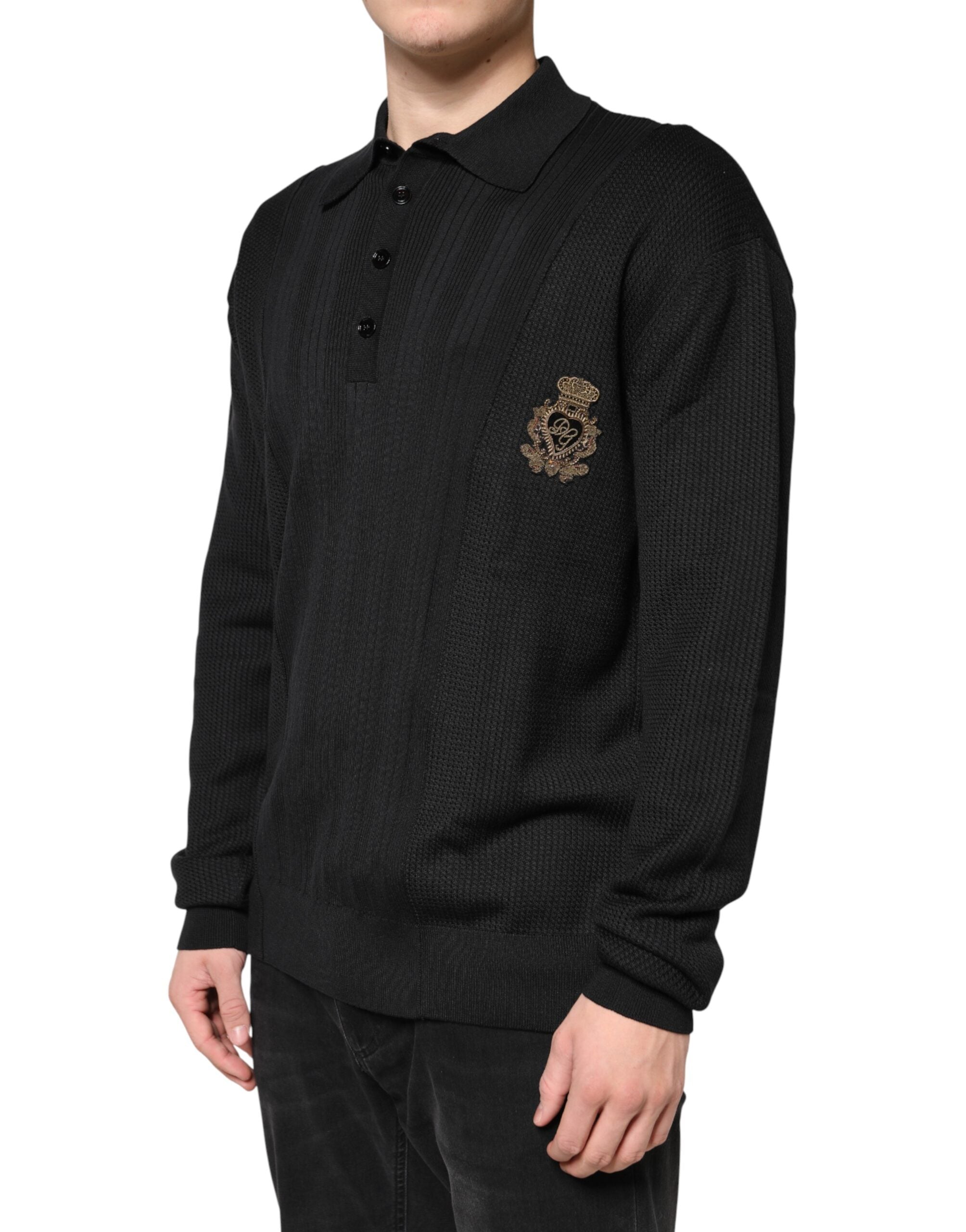 Dolce & Gabbana Black Crest Long Sleeve Men Pullover Sweater Dolce & Gabbana