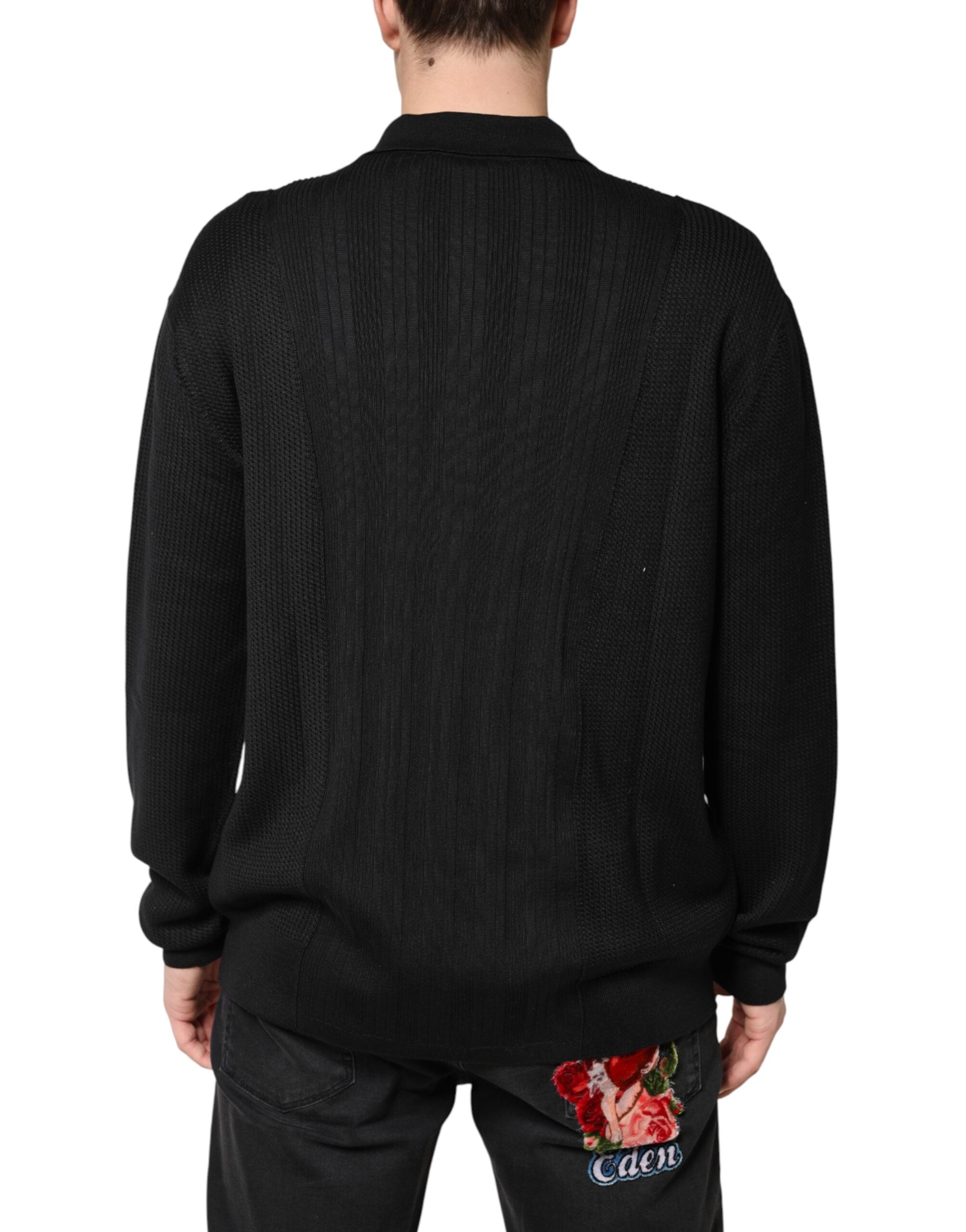 Dolce & Gabbana Black Crest Long Sleeve Men Pullover Sweater Dolce & Gabbana