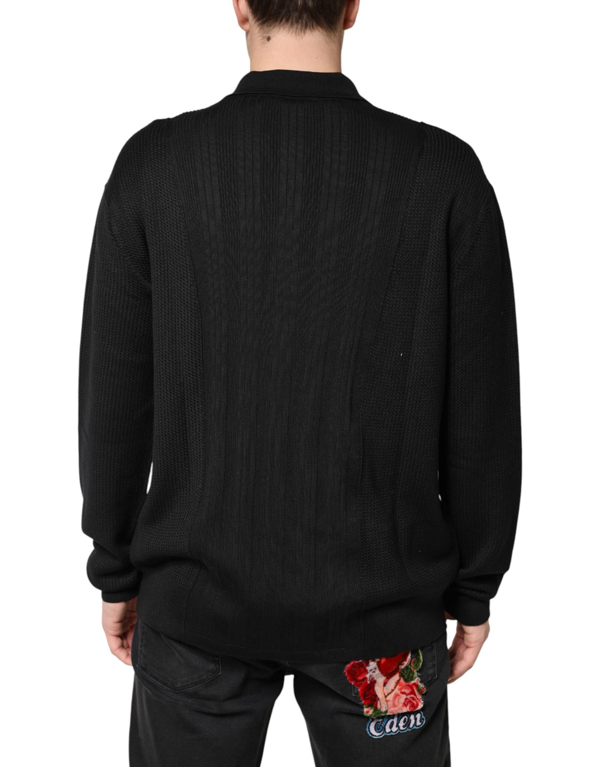Dolce & Gabbana Black Crest Long Sleeve Men Pullover Sweater