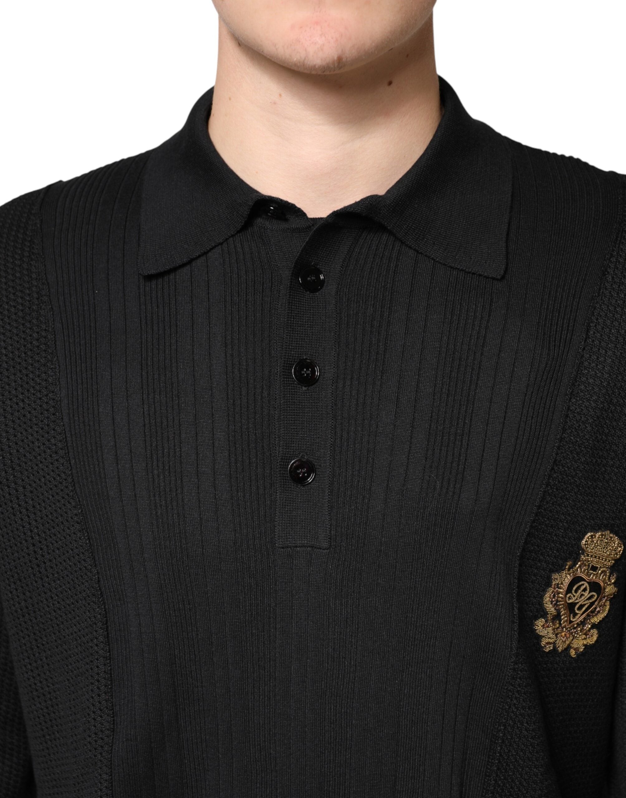 Dolce & Gabbana Black Crest Long Sleeve Men Pullover Sweater Dolce & Gabbana
