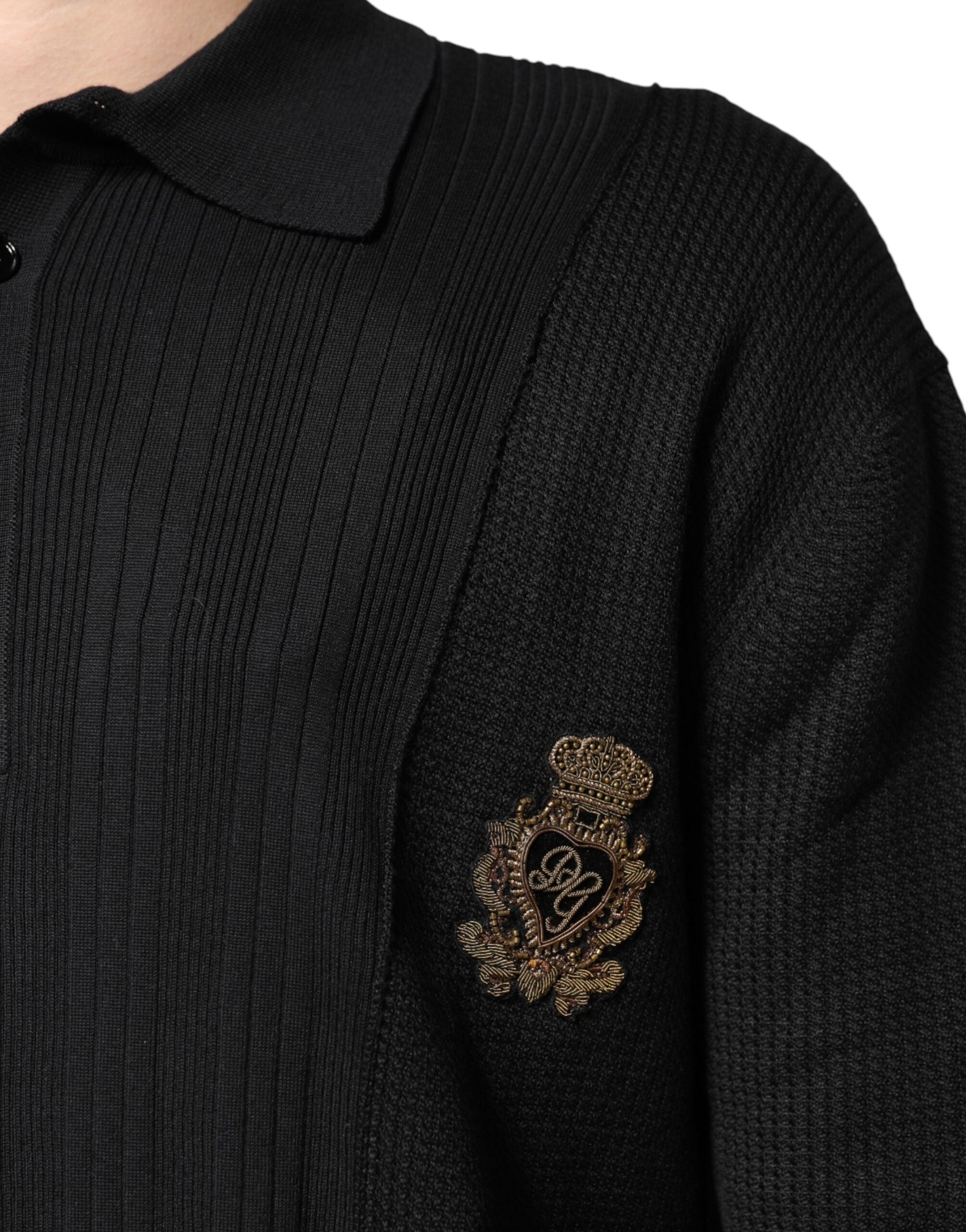 Dolce & Gabbana Black Crest Long Sleeve Men Pullover Sweater Dolce & Gabbana