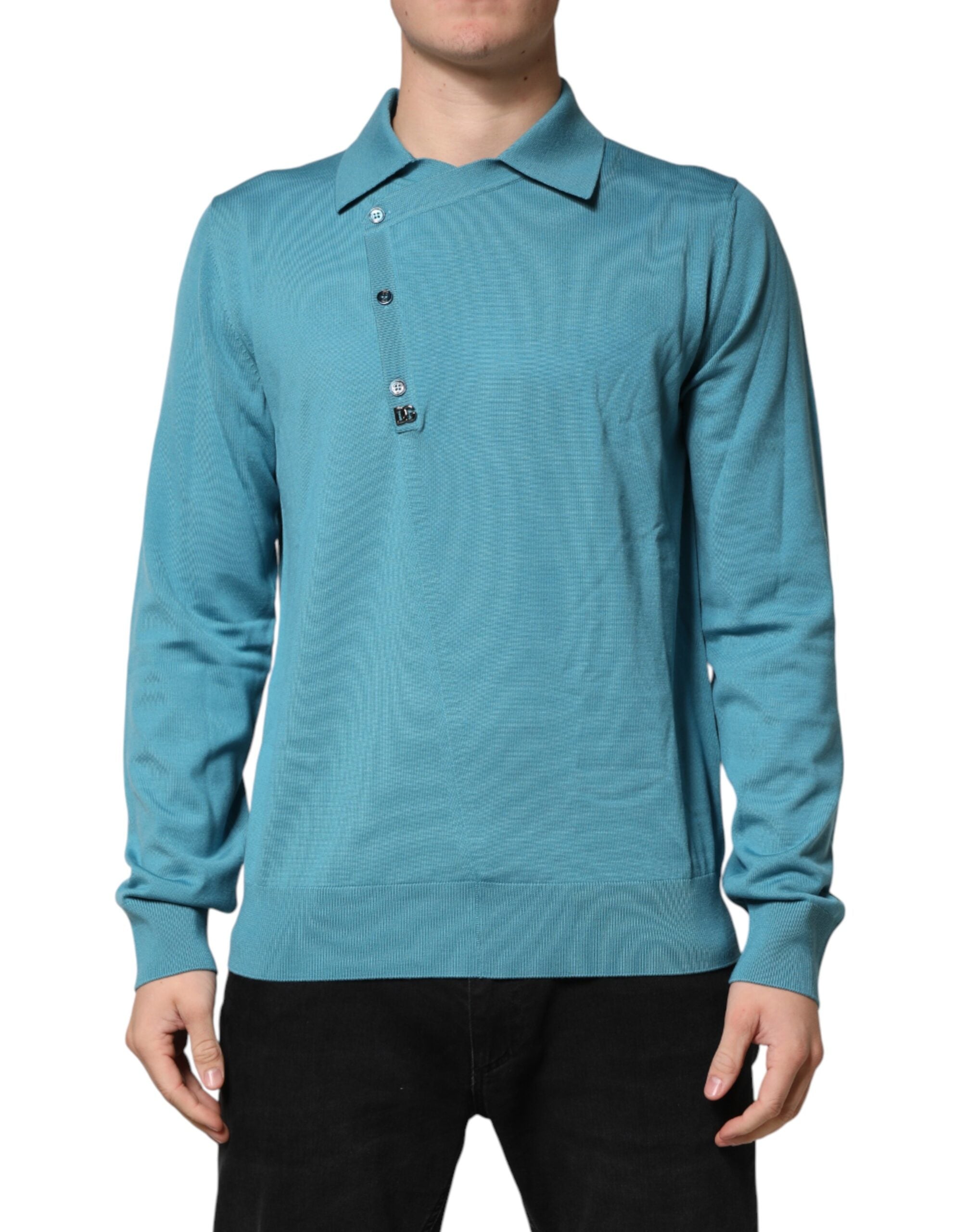 Dolce & Gabbana Teal Wool Collared Polo Pullover Sweater Dolce & Gabbana