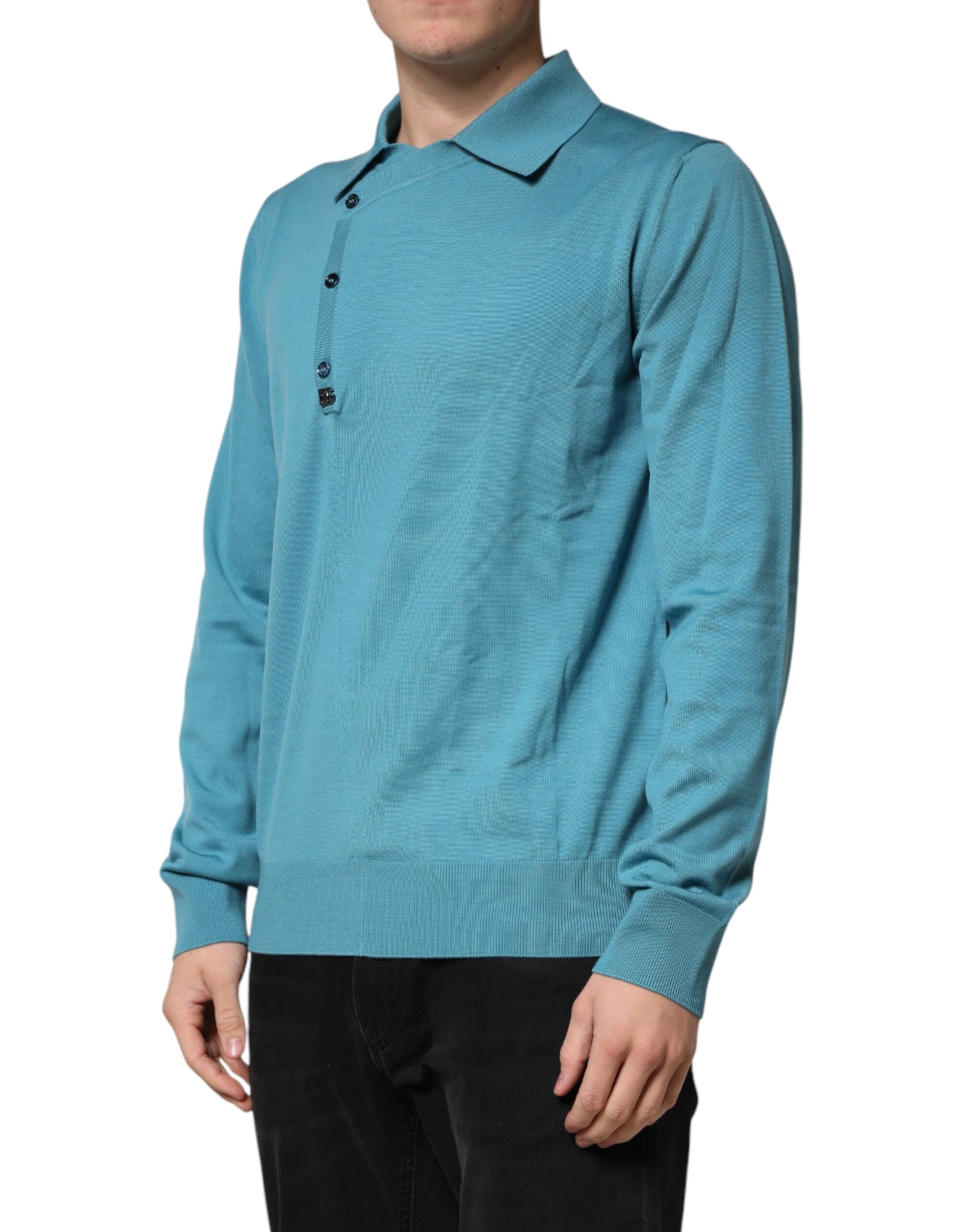 Dolce & Gabbana Teal Wool Collared Polo Pullover Sweater Dolce & Gabbana