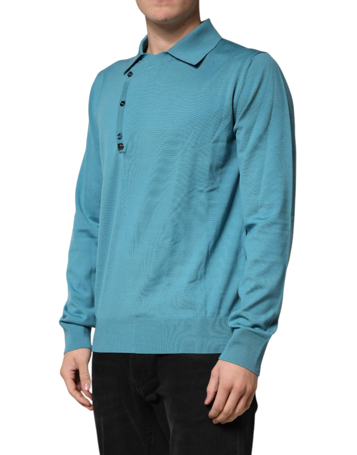 Dolce & Gabbana Teal Wool Collared Polo Pullover Sweater