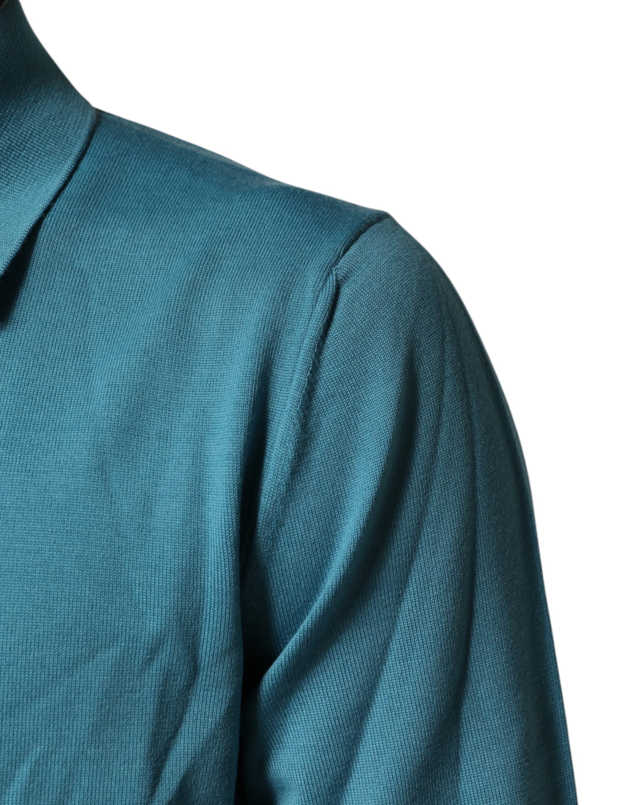 Dolce & Gabbana Teal Wool Collared Polo Pullover Sweater Dolce & Gabbana