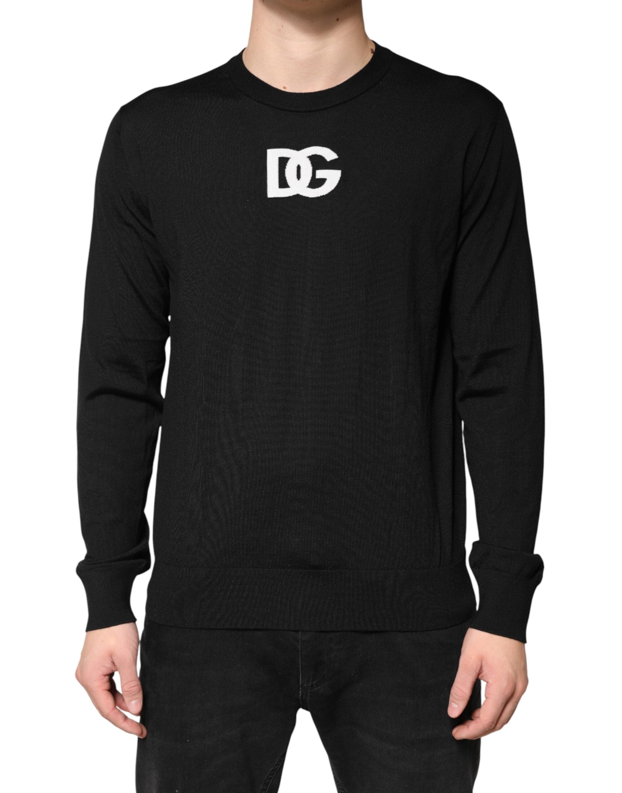 Dolce & Gabbana Black Wool DG Crew Neck Men Pullover Sweater Dolce & Gabbana