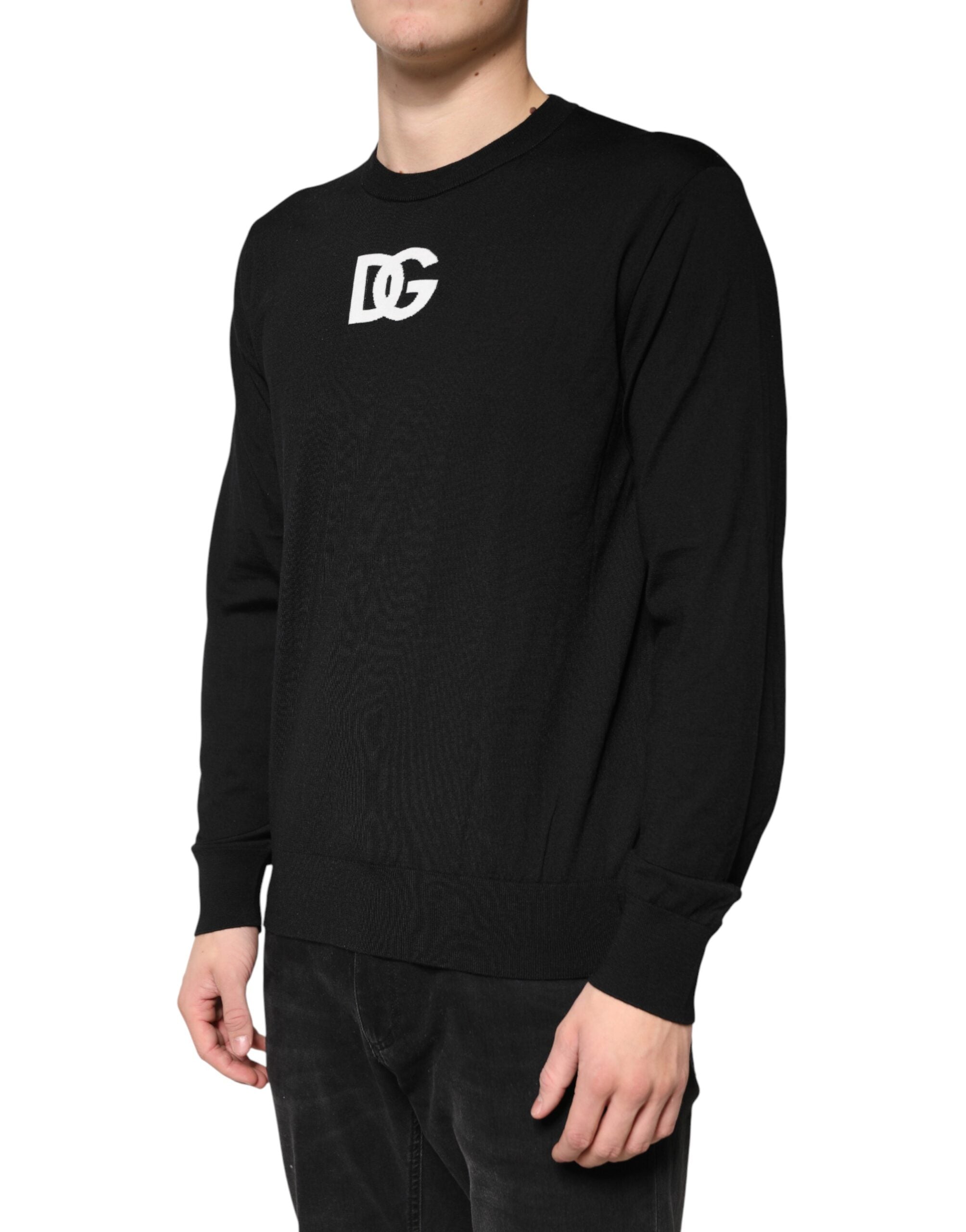 Dolce & Gabbana Black Wool DG Crew Neck Men Pullover Sweater Dolce & Gabbana