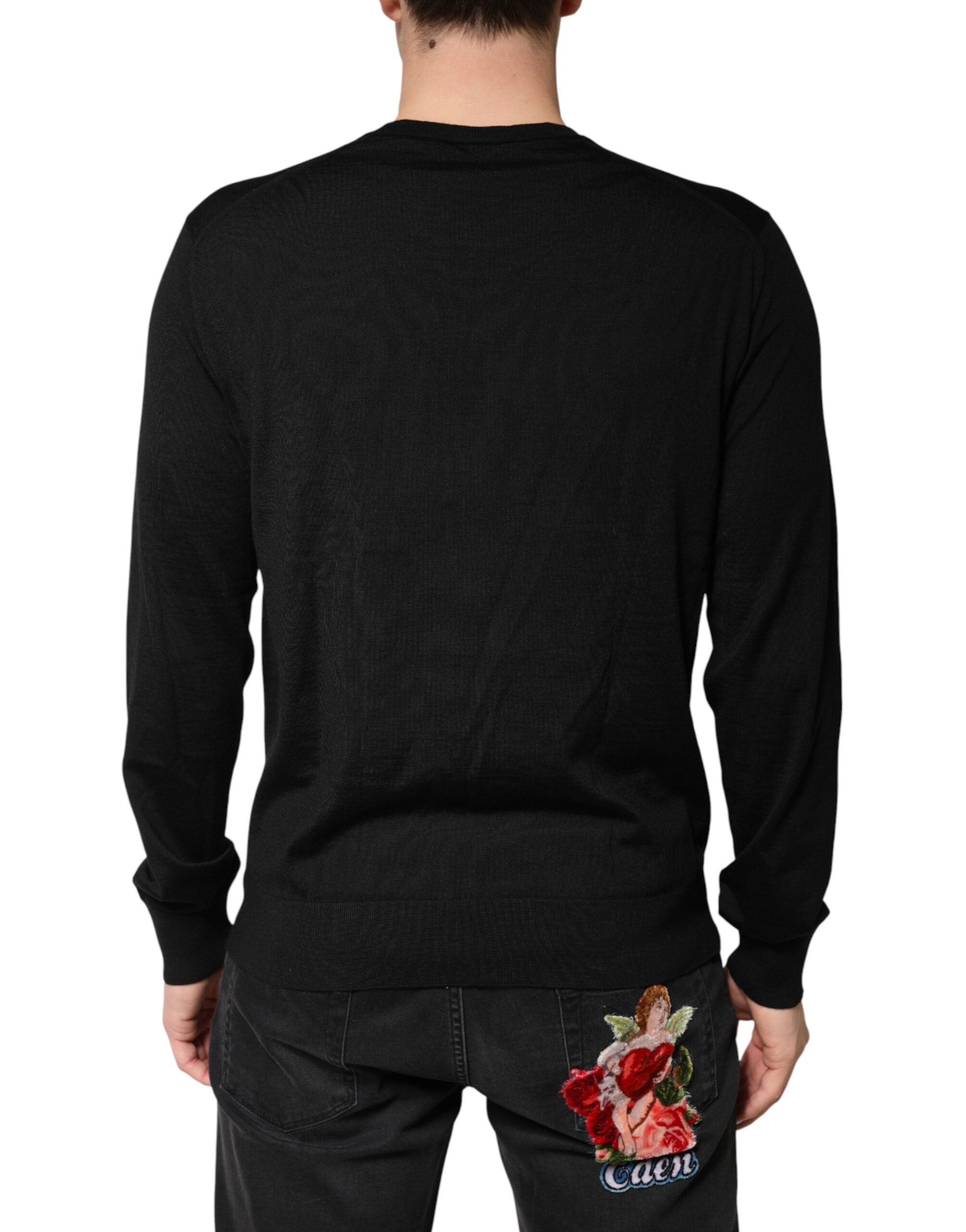 Dolce & Gabbana Black Wool DG Crew Neck Men Pullover Sweater Dolce & Gabbana