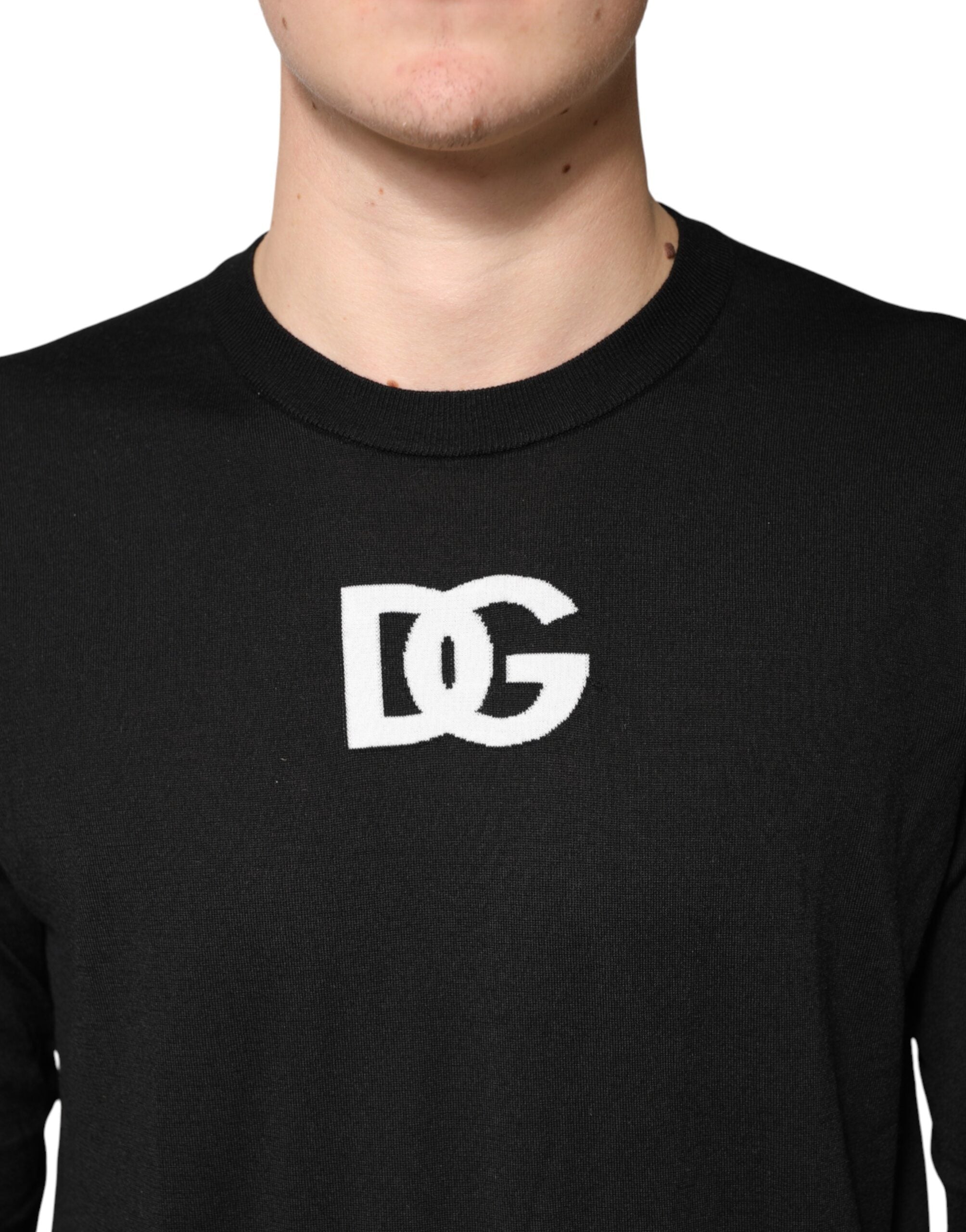 Dolce & Gabbana Black Wool DG Crew Neck Men Pullover Sweater Dolce & Gabbana