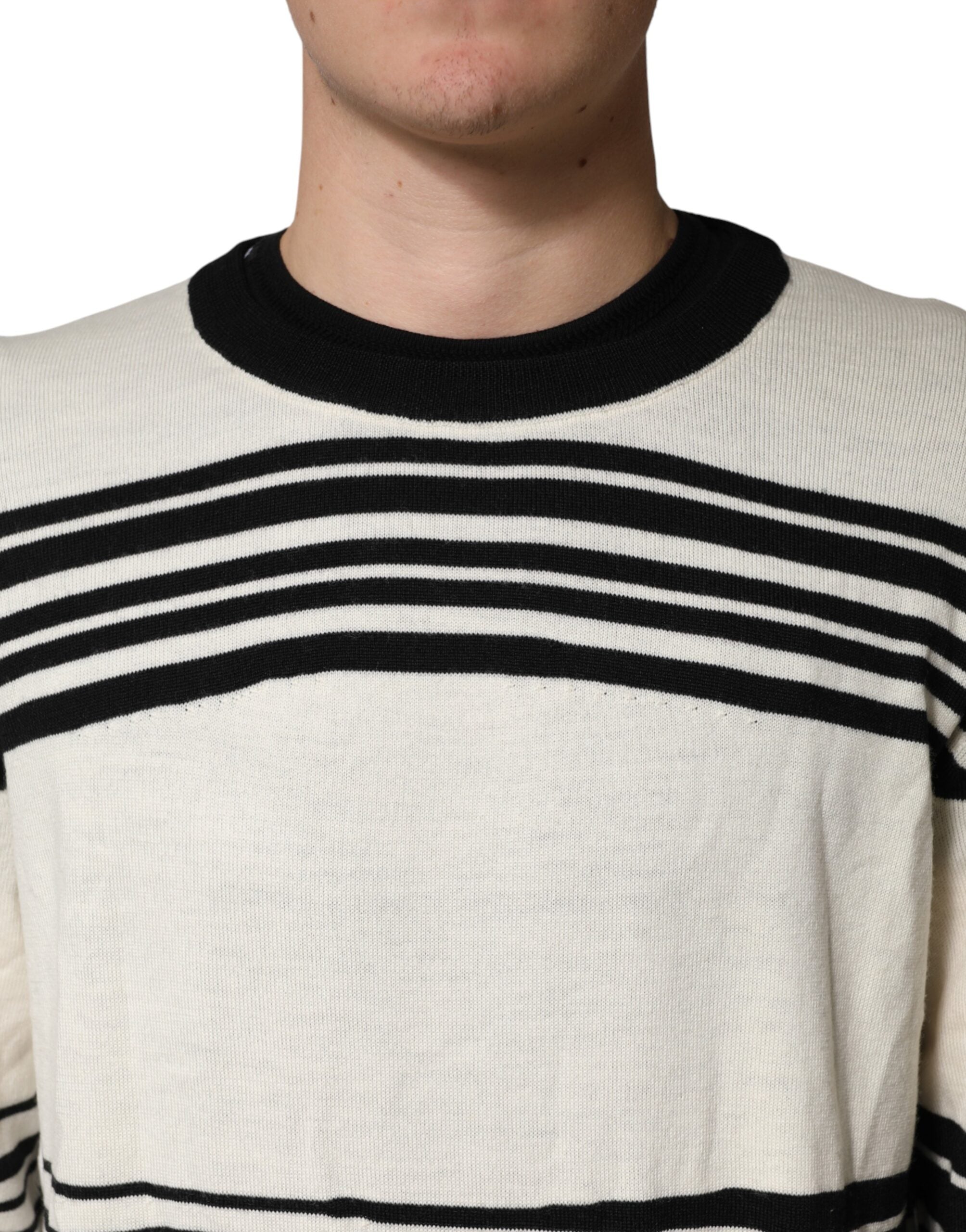 Dolce & Gabbana Black White Stripe CrewNeck Pullover Sweater Dolce & Gabbana