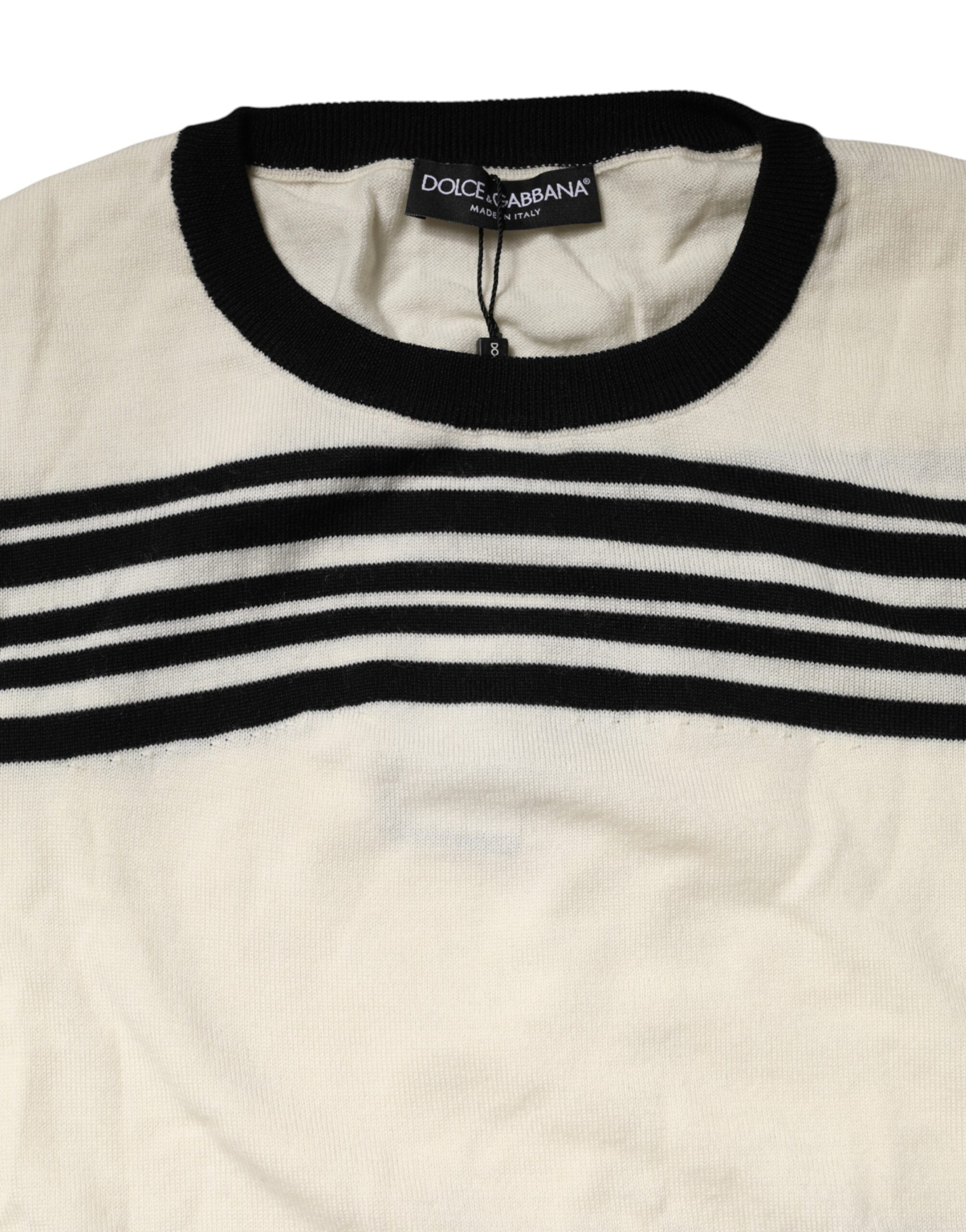 Dolce & Gabbana Black White Stripe CrewNeck Pullover Sweater Dolce & Gabbana