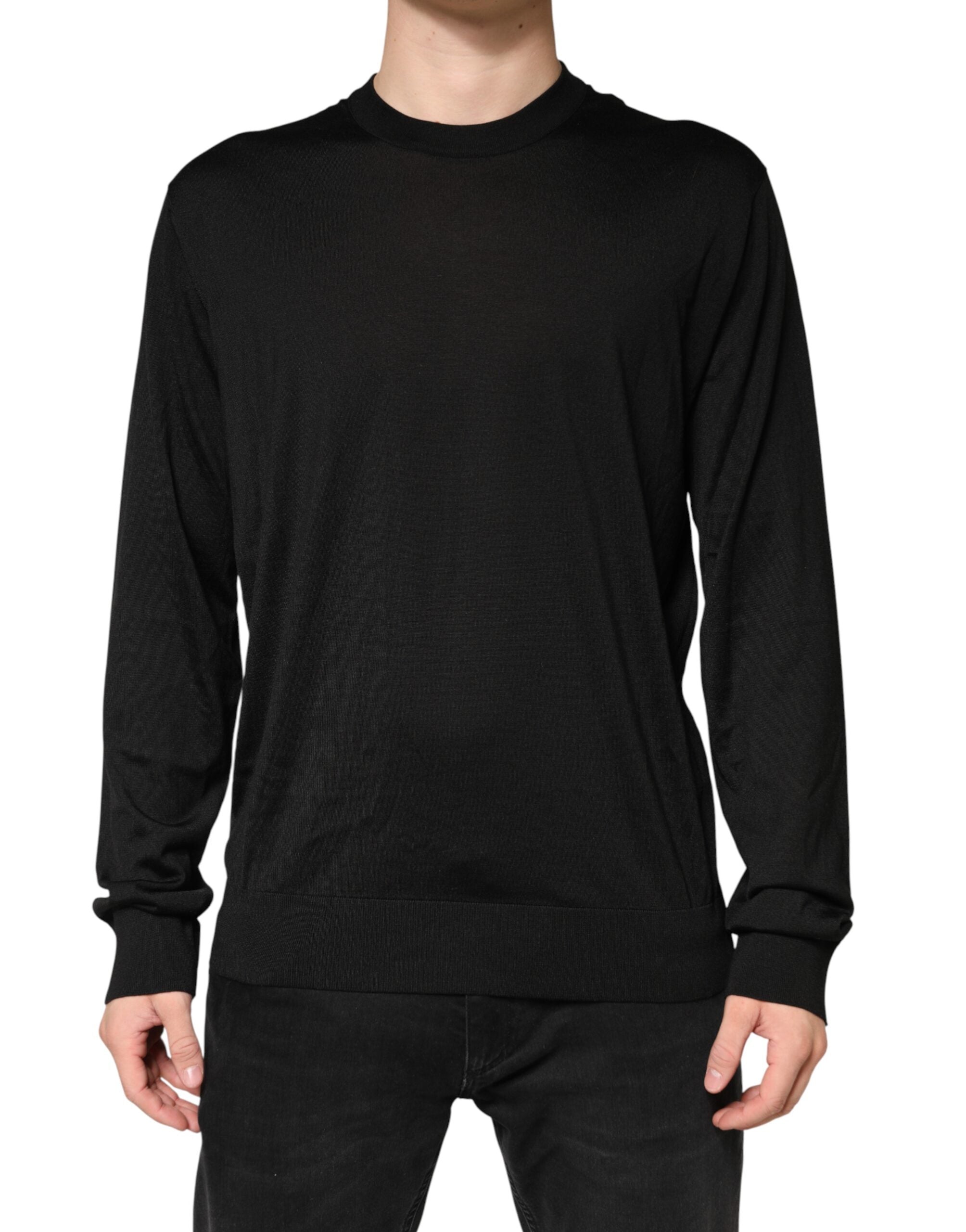 Dolce & Gabbana Black Silk Men Crew Neck Pullover Sweater Dolce & Gabbana