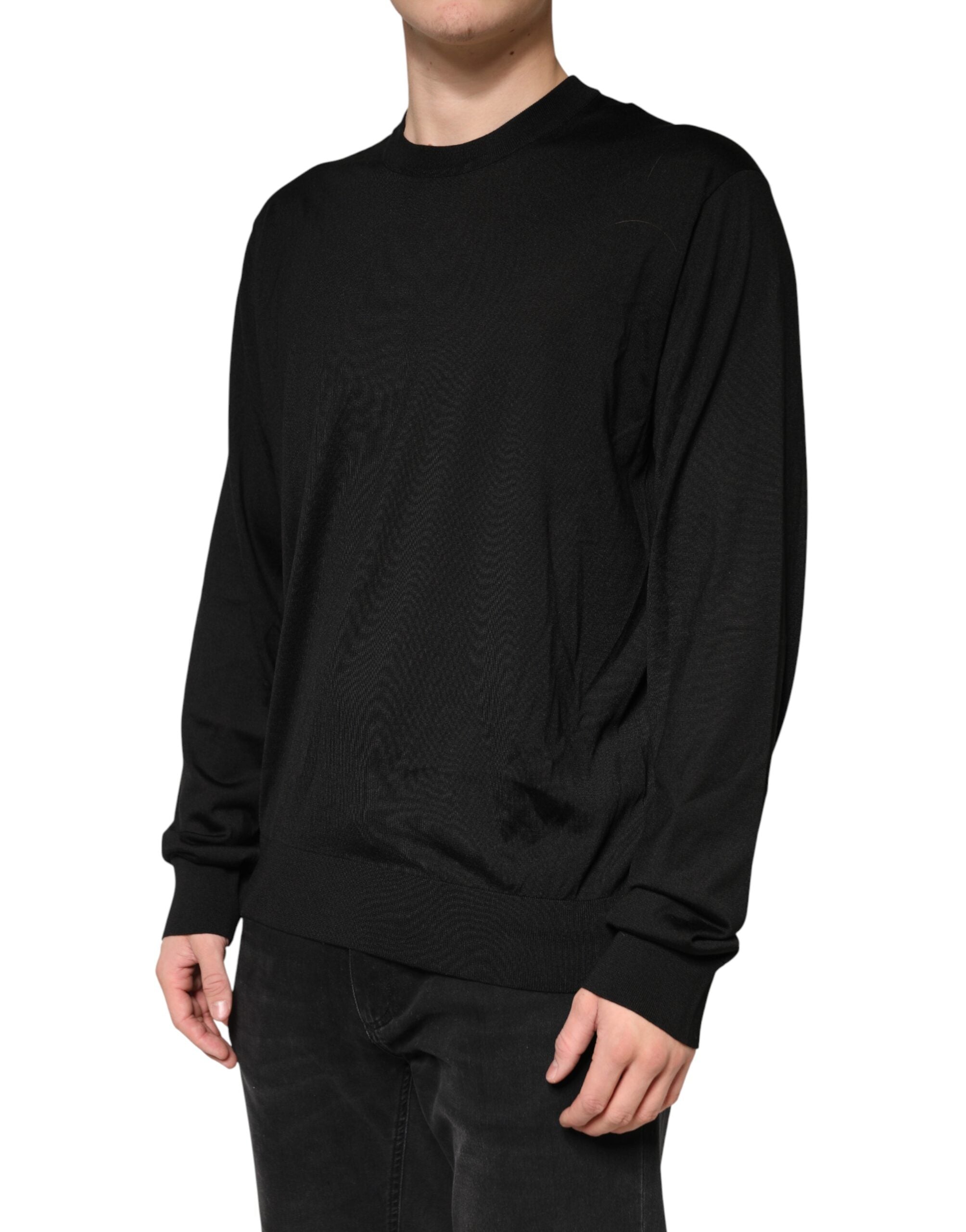 Dolce & Gabbana Black Silk Men Crew Neck Pullover Sweater Dolce & Gabbana
