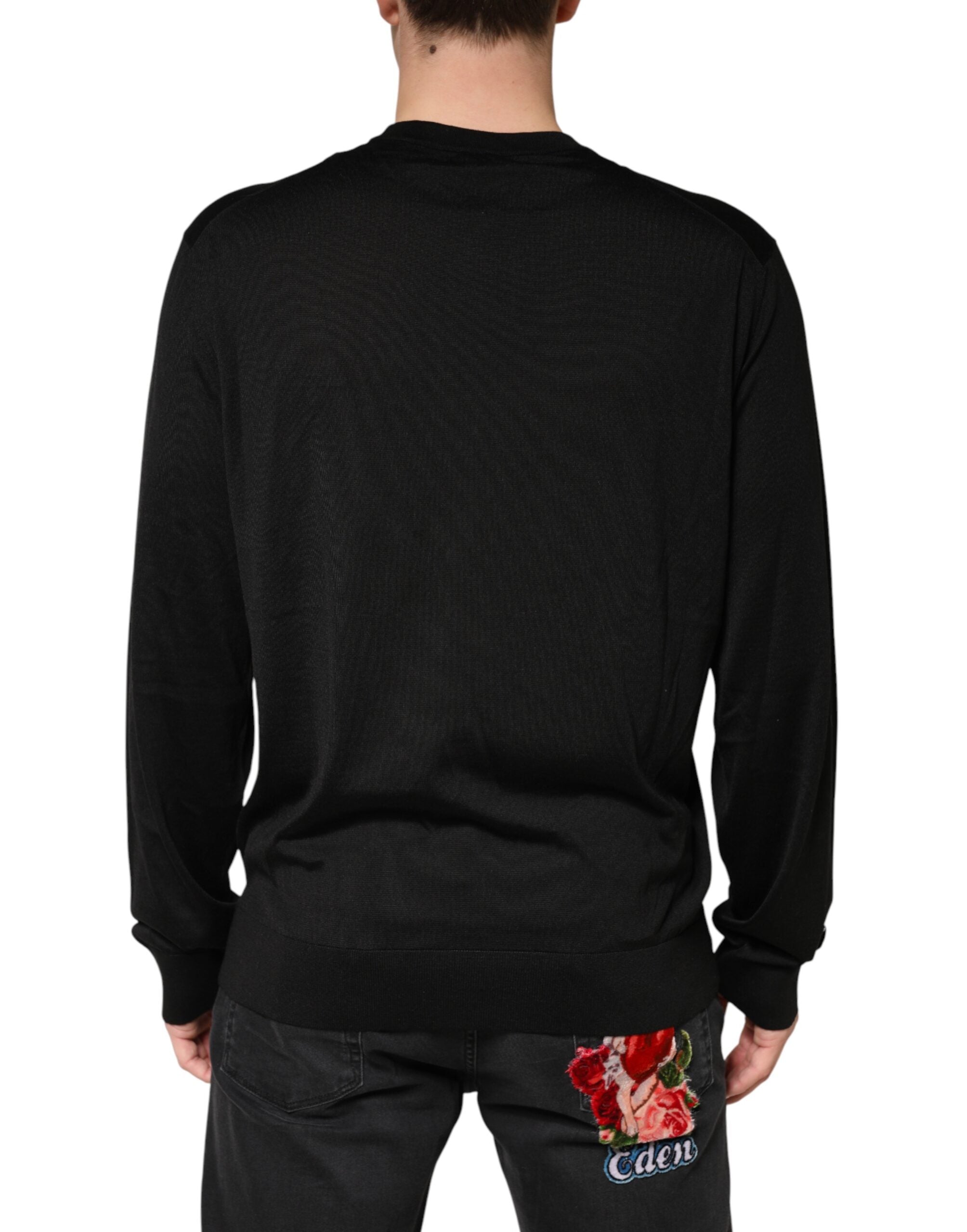 Dolce & Gabbana Black Silk Men Crew Neck Pullover Sweater Dolce & Gabbana