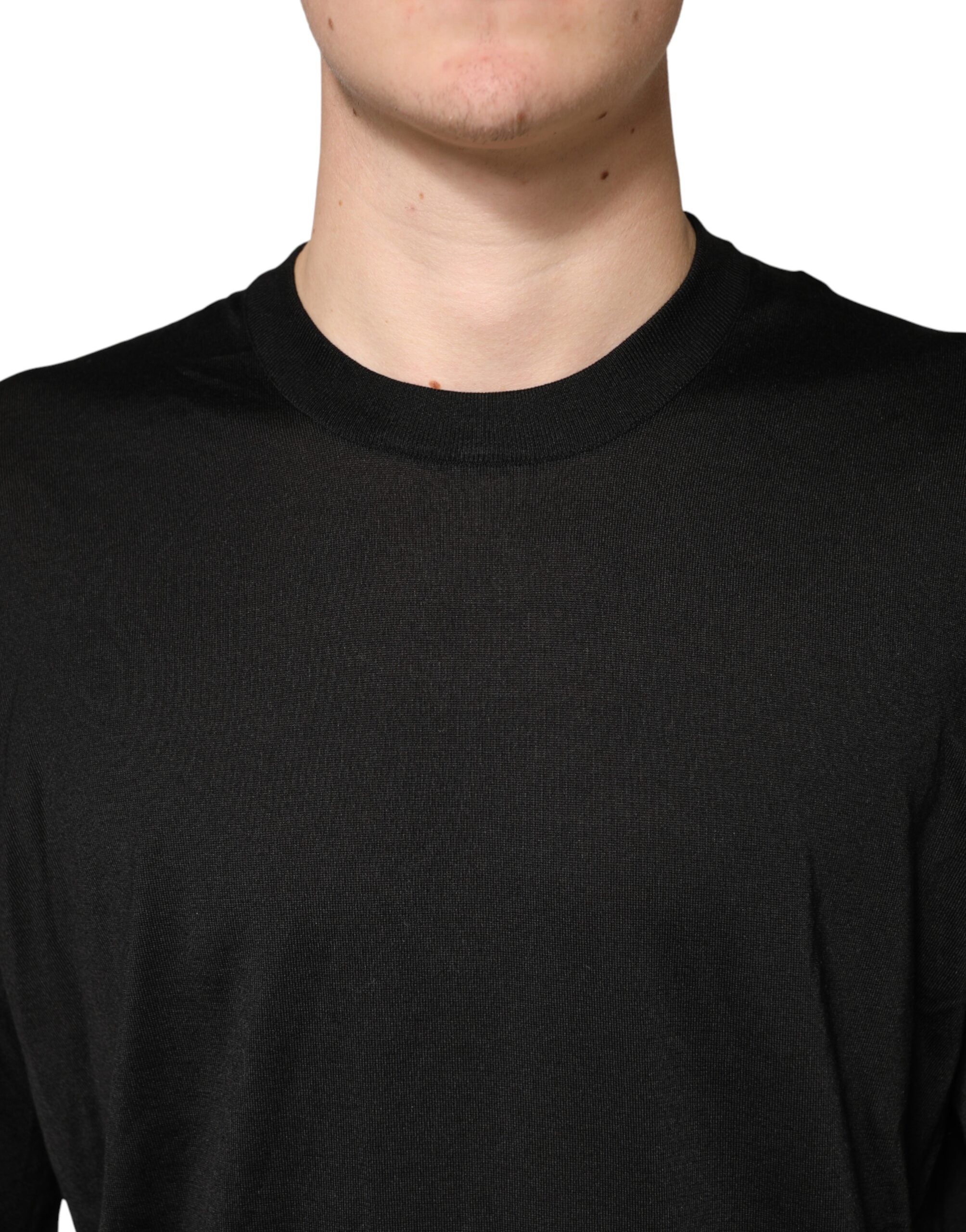 Dolce & Gabbana Black Silk Men Crew Neck Pullover Sweater Dolce & Gabbana