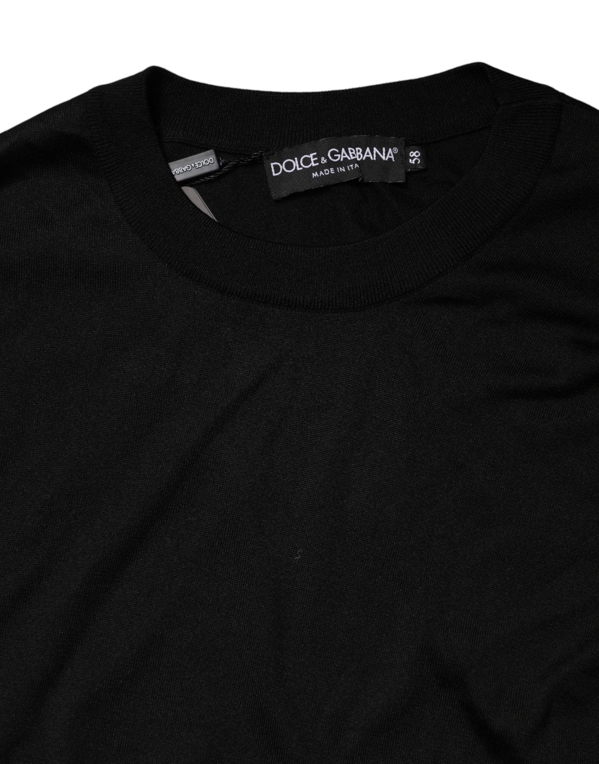 Dolce & Gabbana Black Silk Men Crew Neck Pullover Sweater Dolce & Gabbana