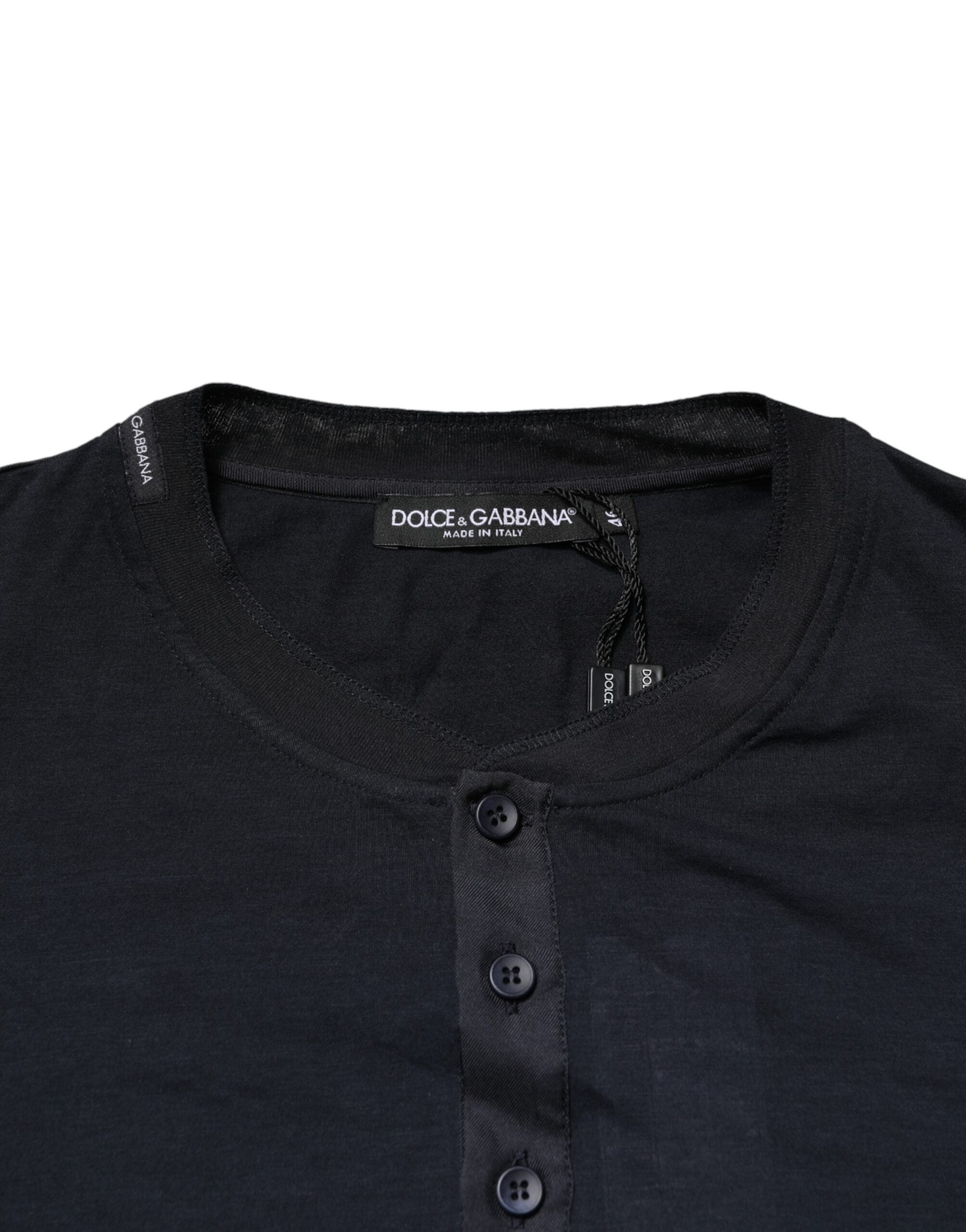 Dolce & Gabbana Dark Blue Cotton Henley Long Sleeves T-Shirt Dolce & Gabbana