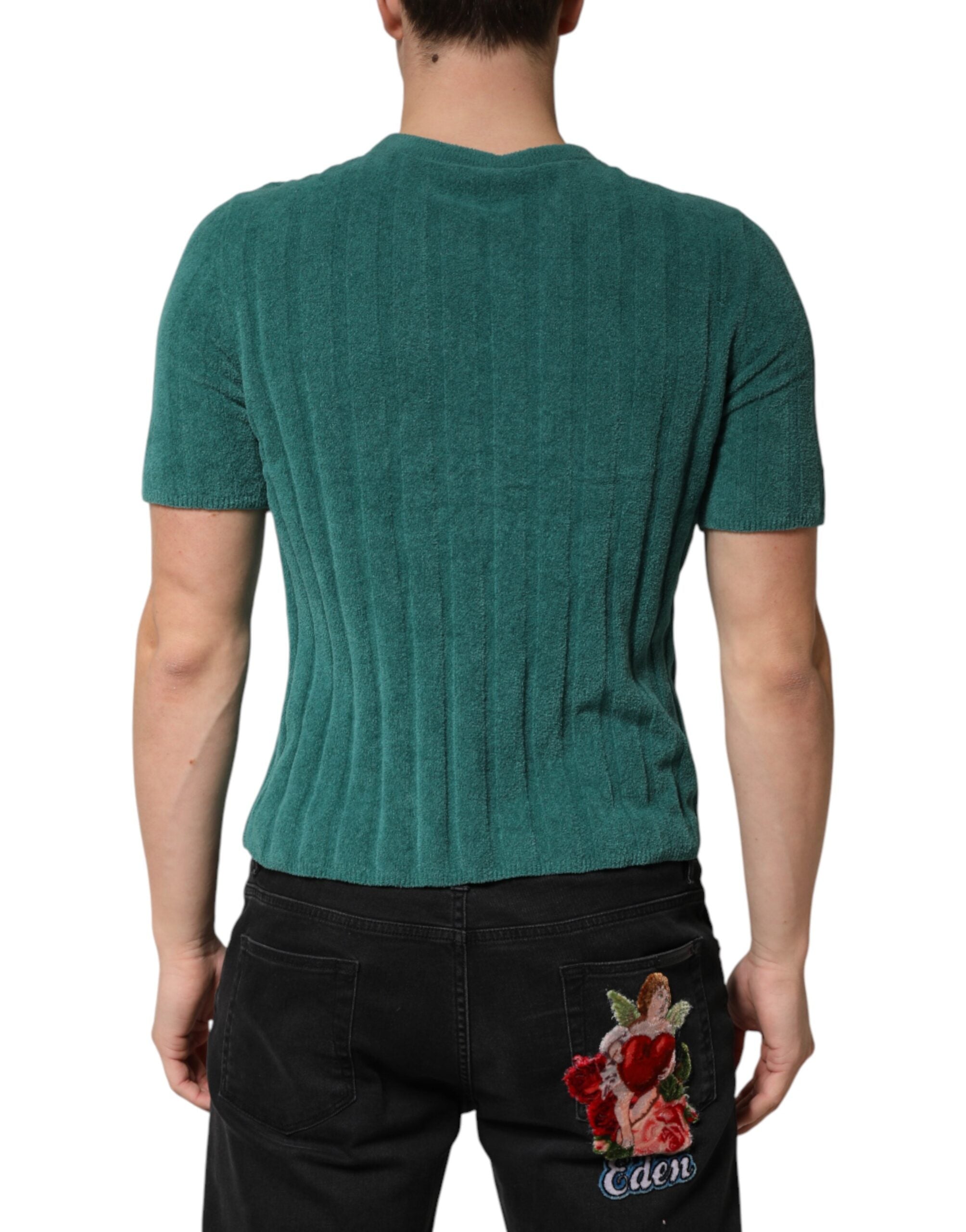 Dolce & Gabbana Dark Green Cotton Blend Men Crew Neck T-shirt Dolce & Gabbana