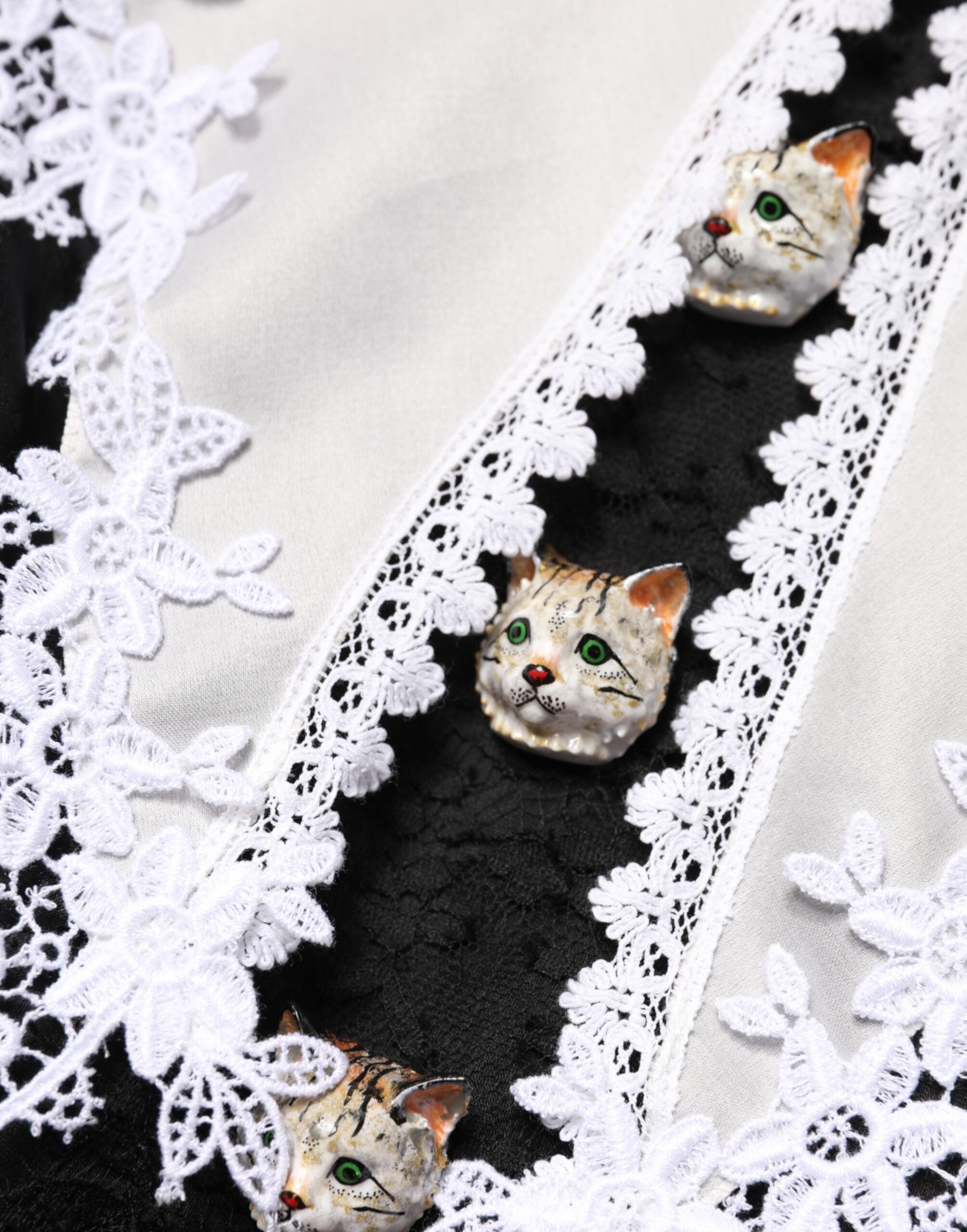 Dolce & Gabbana Black White Silk Macrame Lace Midi Dress Dolce & Gabbana