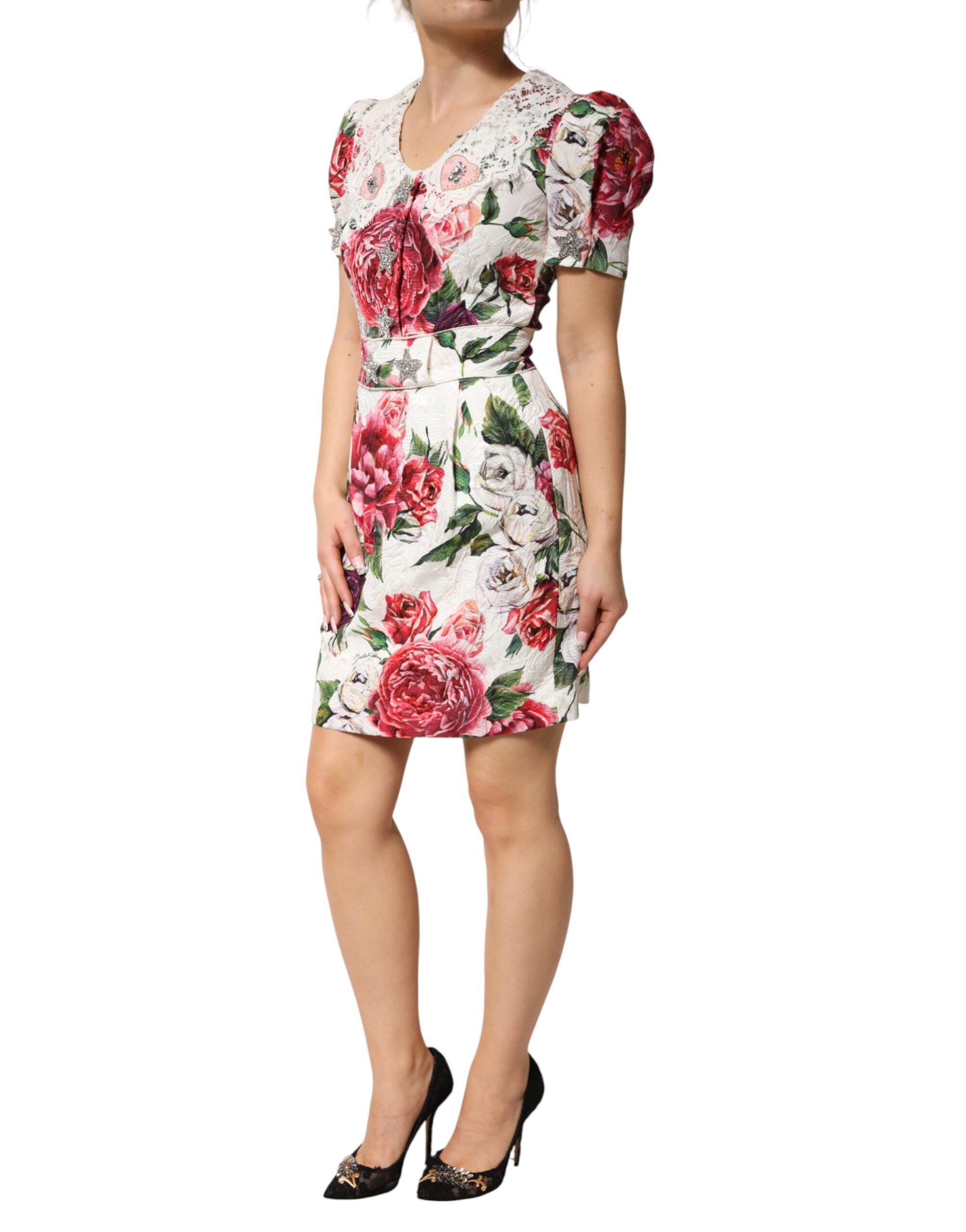Dolce & Gabbana White Floral Embellished Sheath Mini Dress Dolce & Gabbana