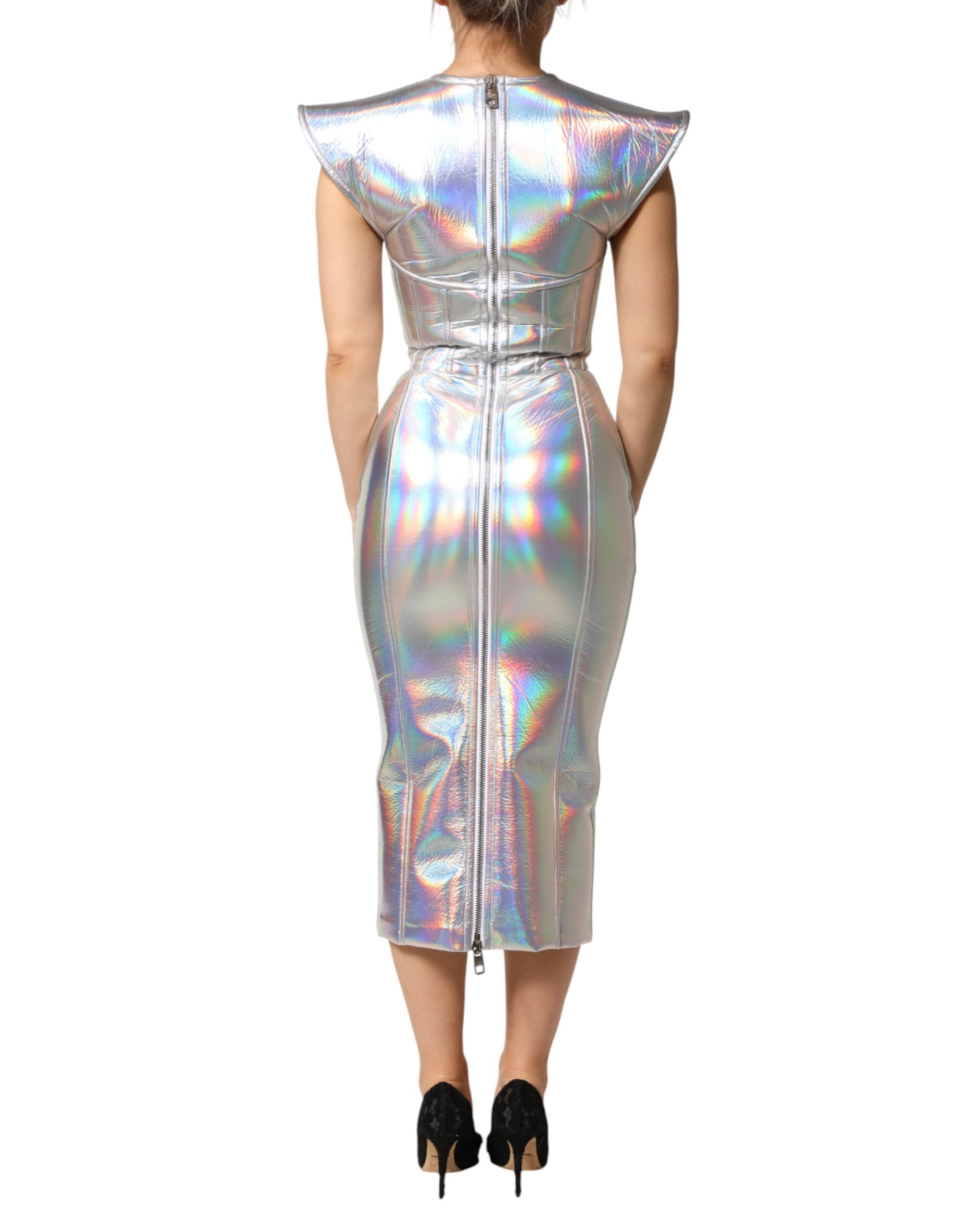 Dolce & Gabbana Silver Iridescent Bodycon Sheath Midi Dress Dolce & Gabbana