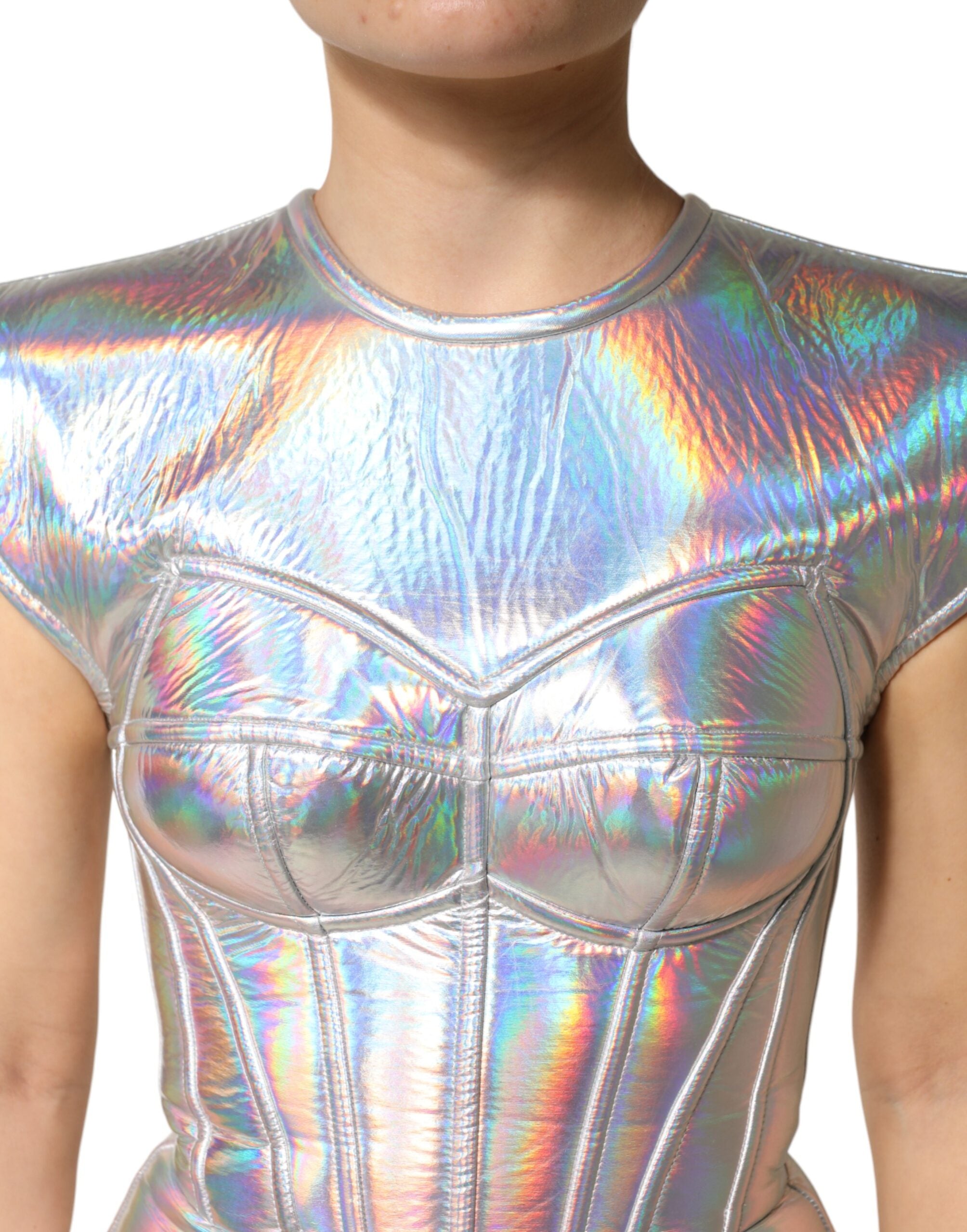 Dolce & Gabbana Silver Iridescent Bodycon Sheath Midi Dress Dolce & Gabbana