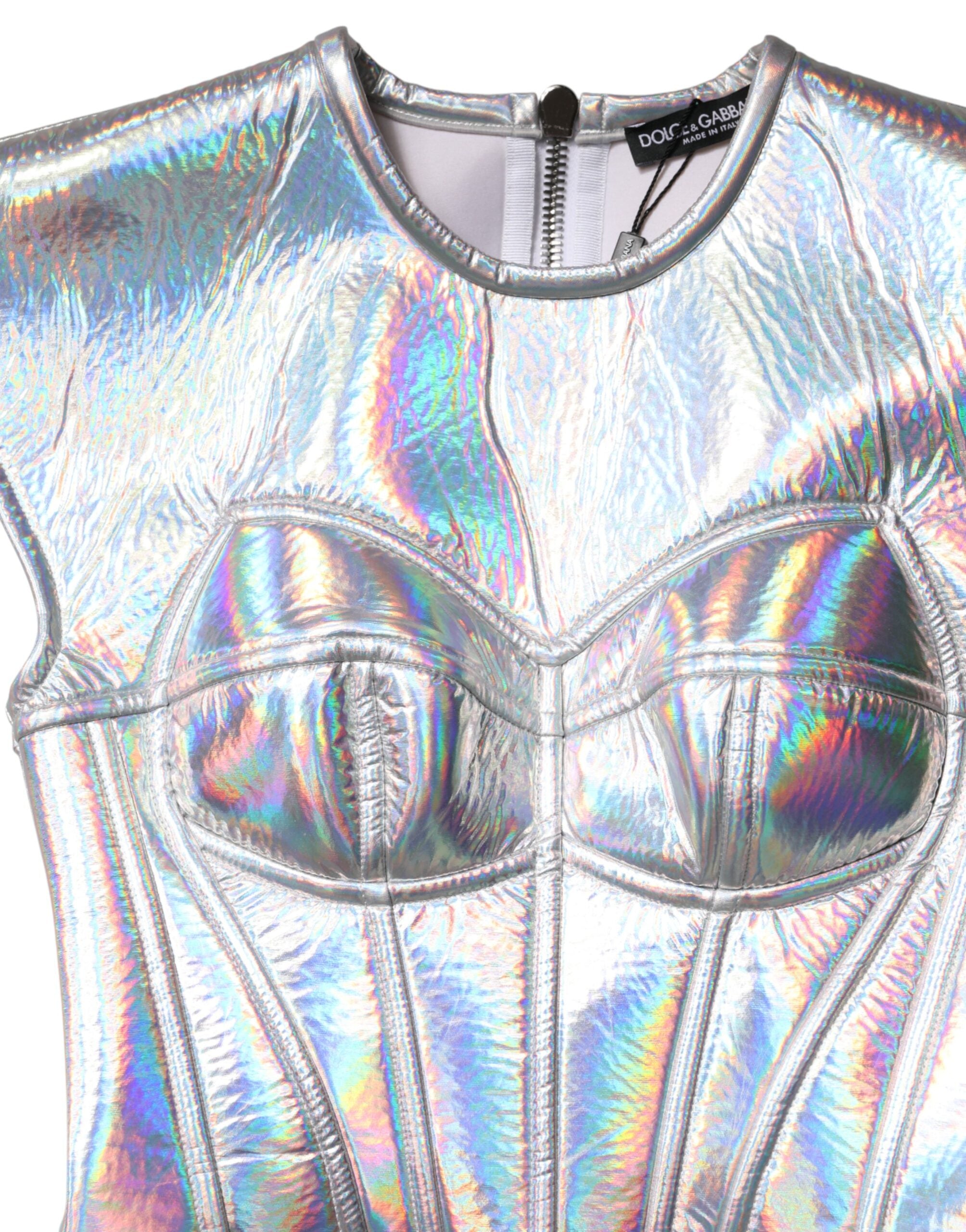 Dolce & Gabbana Silver Iridescent Bodycon Sheath Midi Dress Dolce & Gabbana