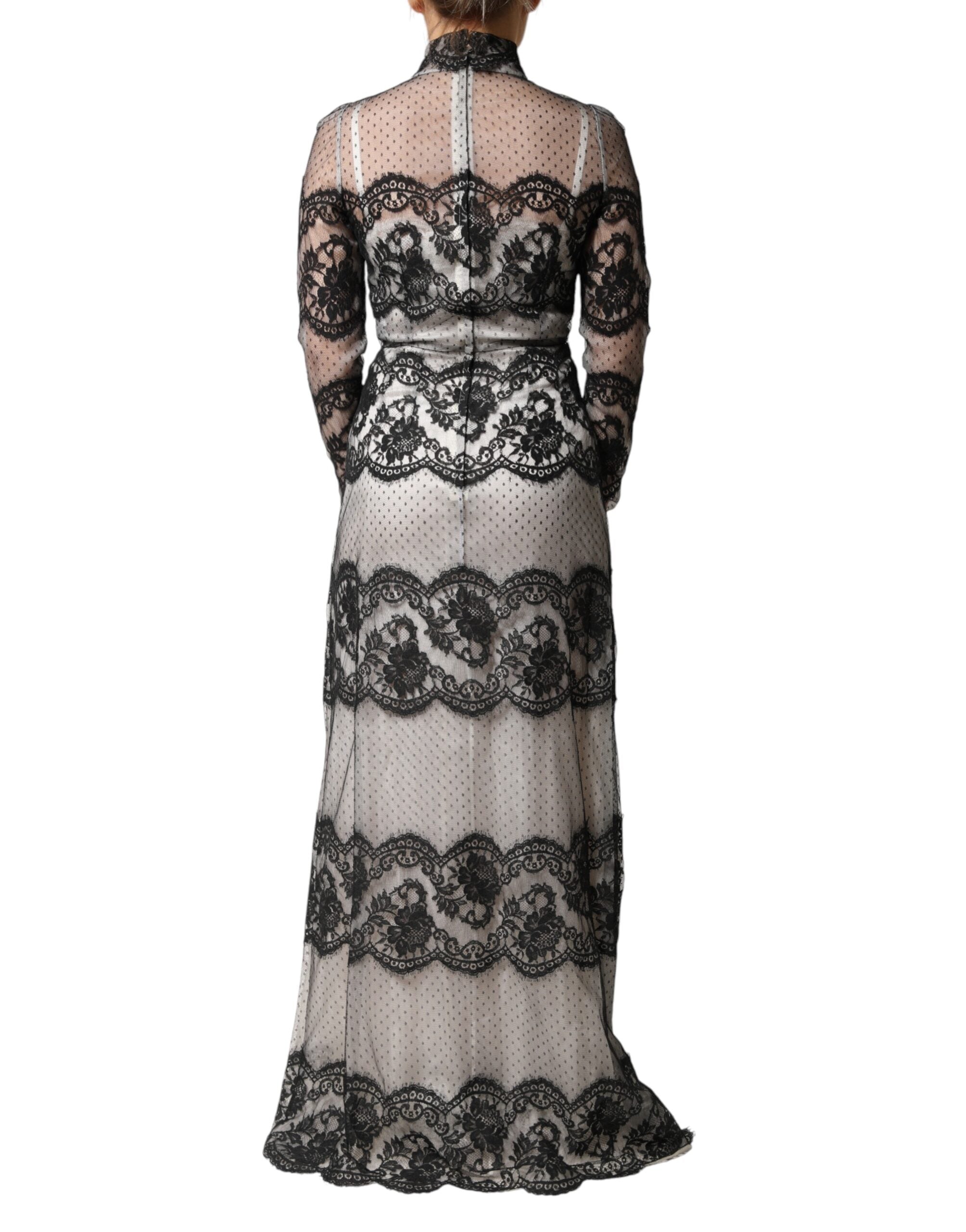 Dolce & Gabbana Black White Lace Silk Blend MaxiSheath Dress Dolce & Gabbana