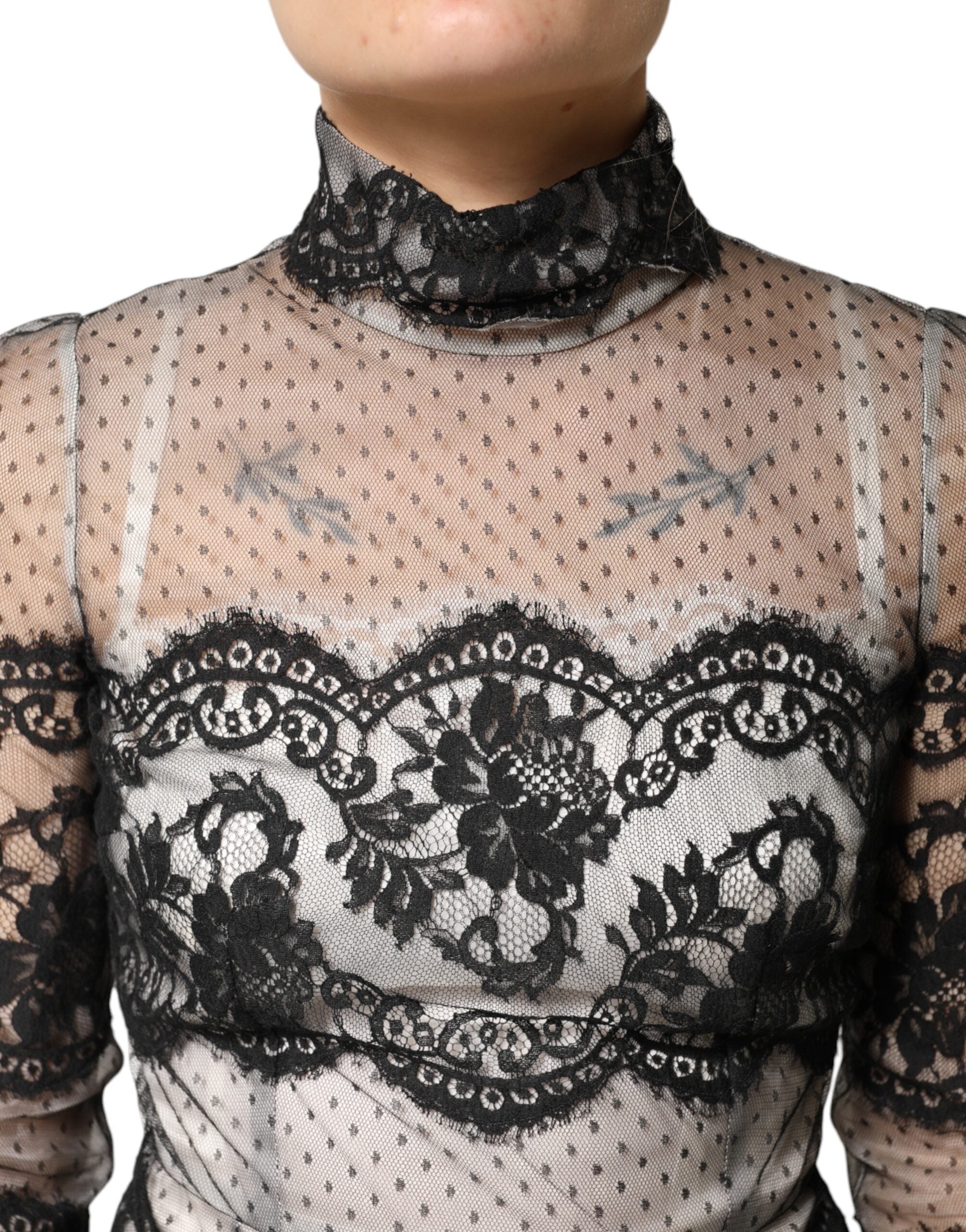 Dolce & Gabbana Black White Lace Silk Blend MaxiSheath Dress Dolce & Gabbana