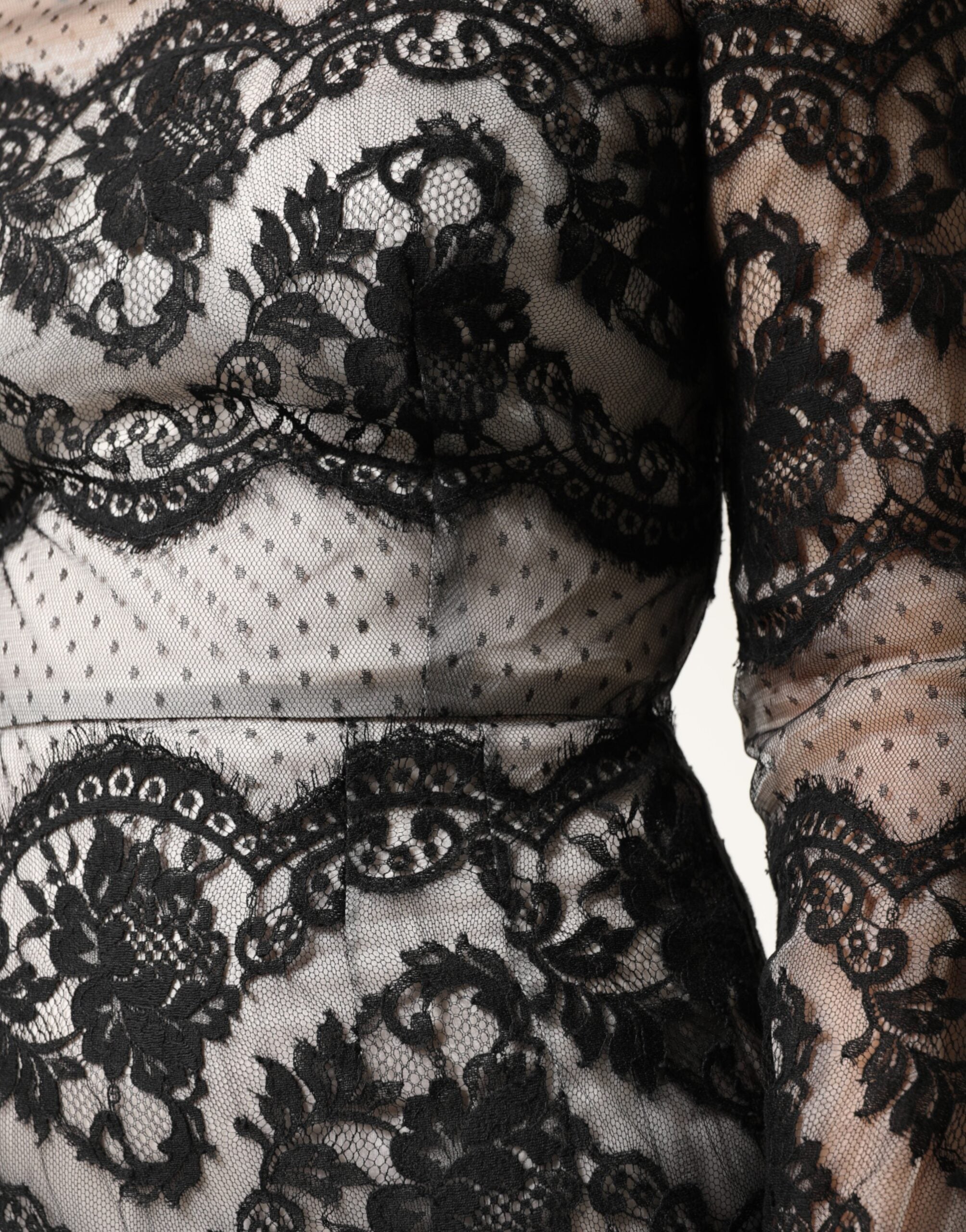 Dolce & Gabbana Black White Lace Silk Blend MaxiSheath Dress Dolce & Gabbana