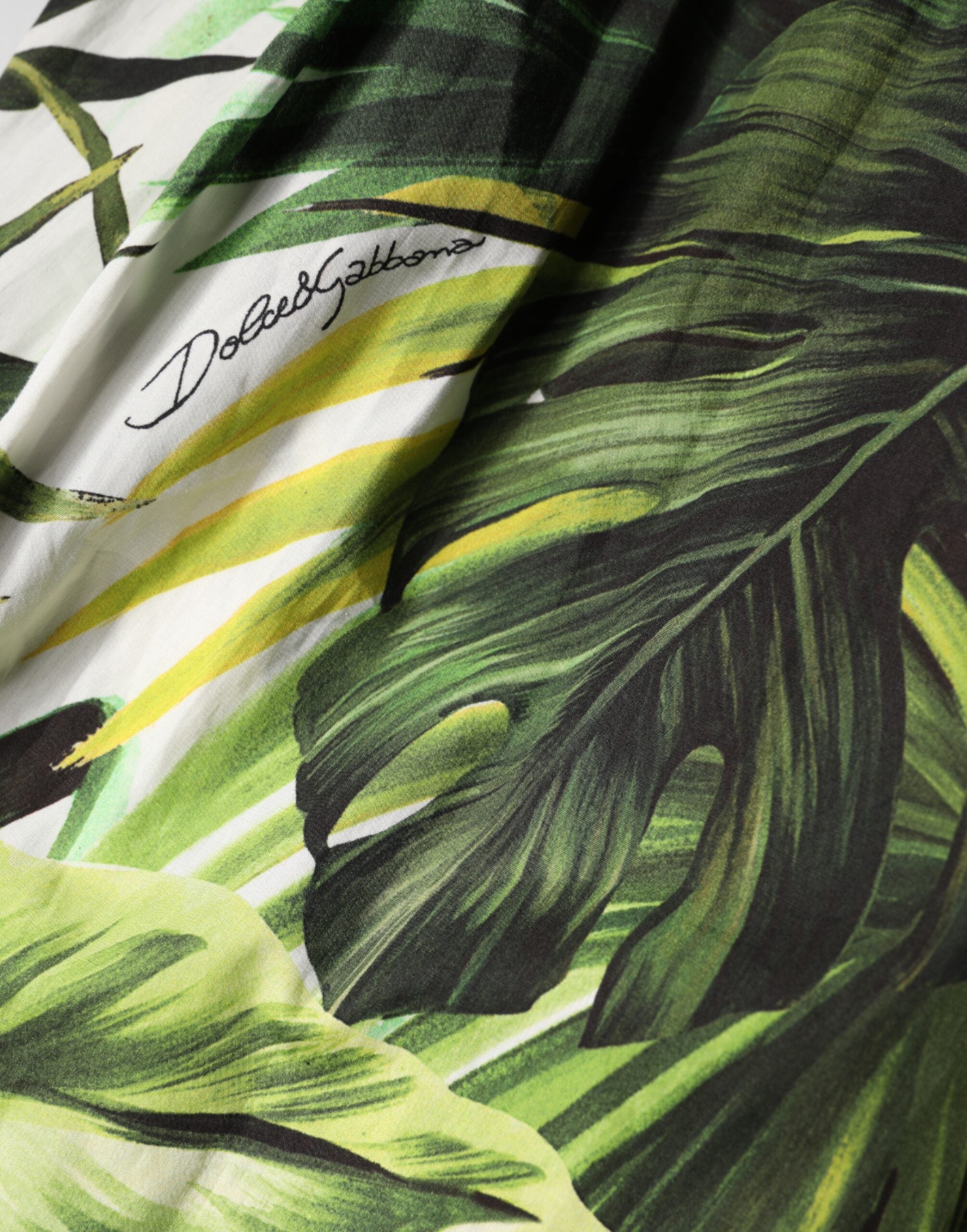 Dolce & Gabbana Green Leaves Print Cotton Halter Midi Dress Dolce & Gabbana