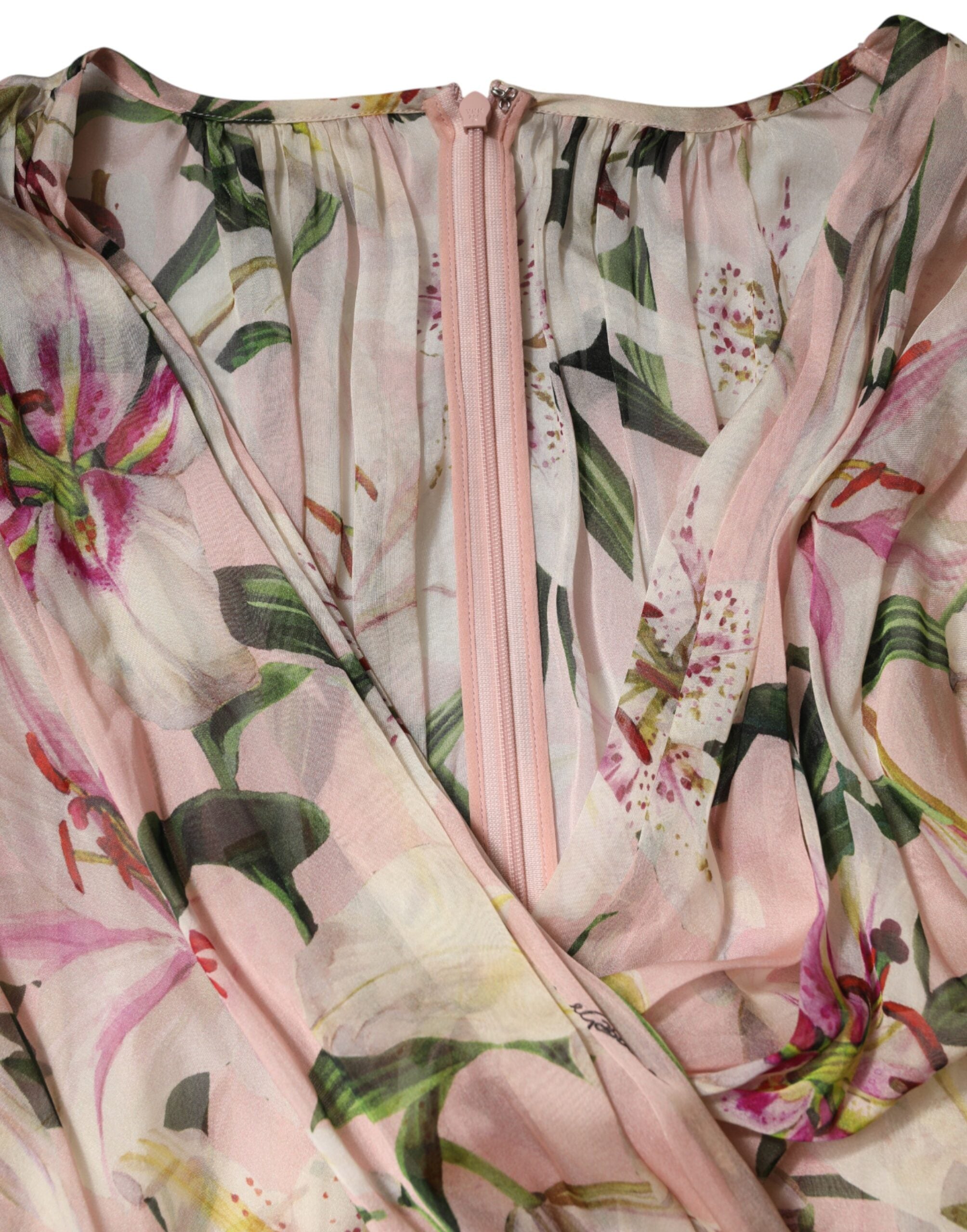 Dolce & Gabbana Pink Lily Print A-line Pleated Maxi Dress Dolce & Gabbana
