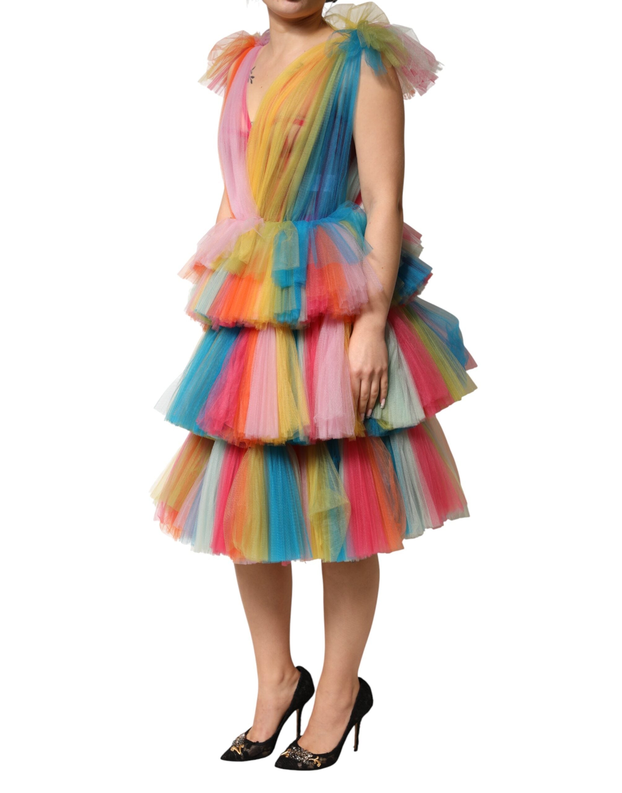 Dolce & Gabbana Multicolor Nylon Tiered Tulle Midi Dress Dolce & Gabbana