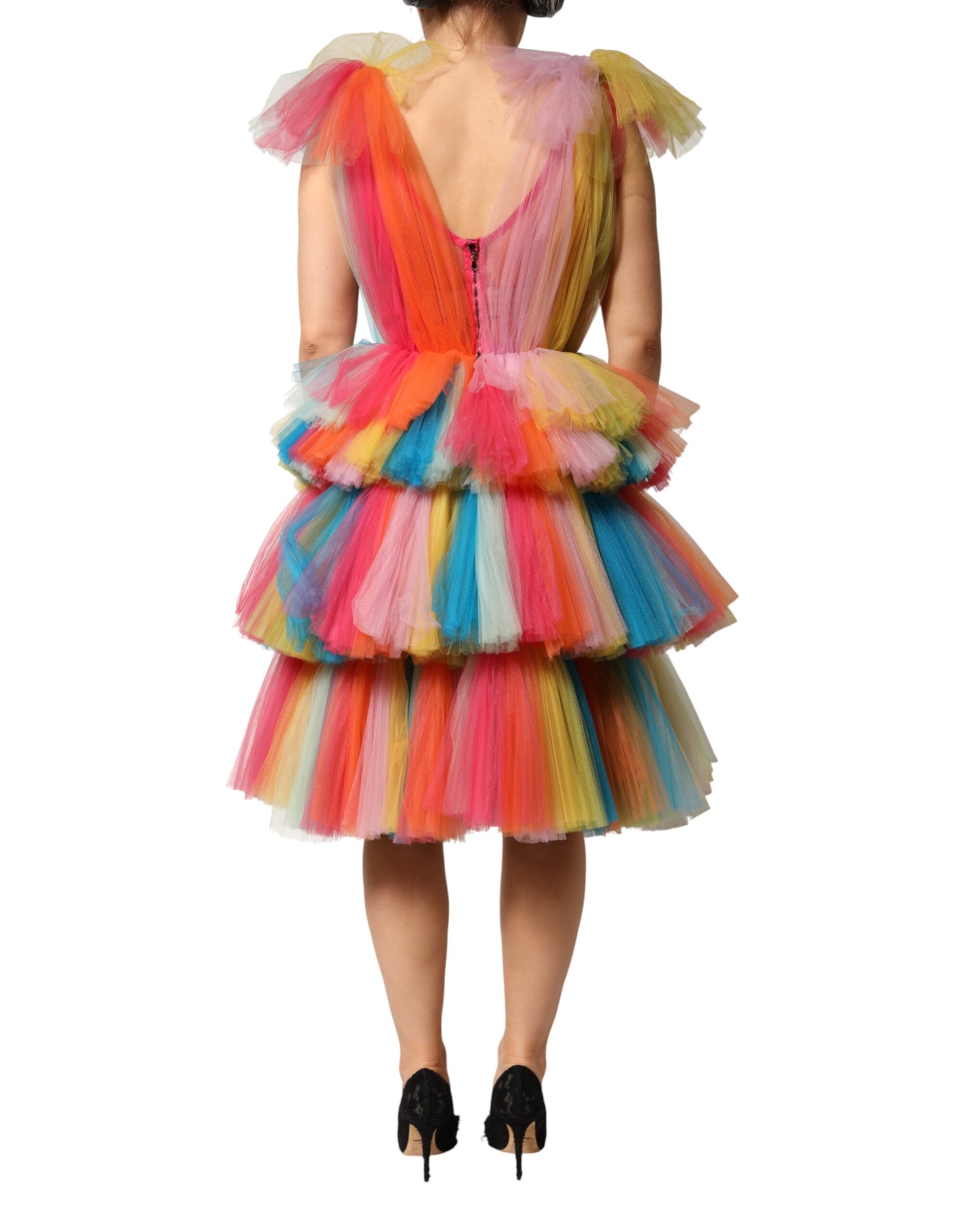 Dolce & Gabbana Multicolor Nylon Tiered Tulle Midi Dress Dolce & Gabbana