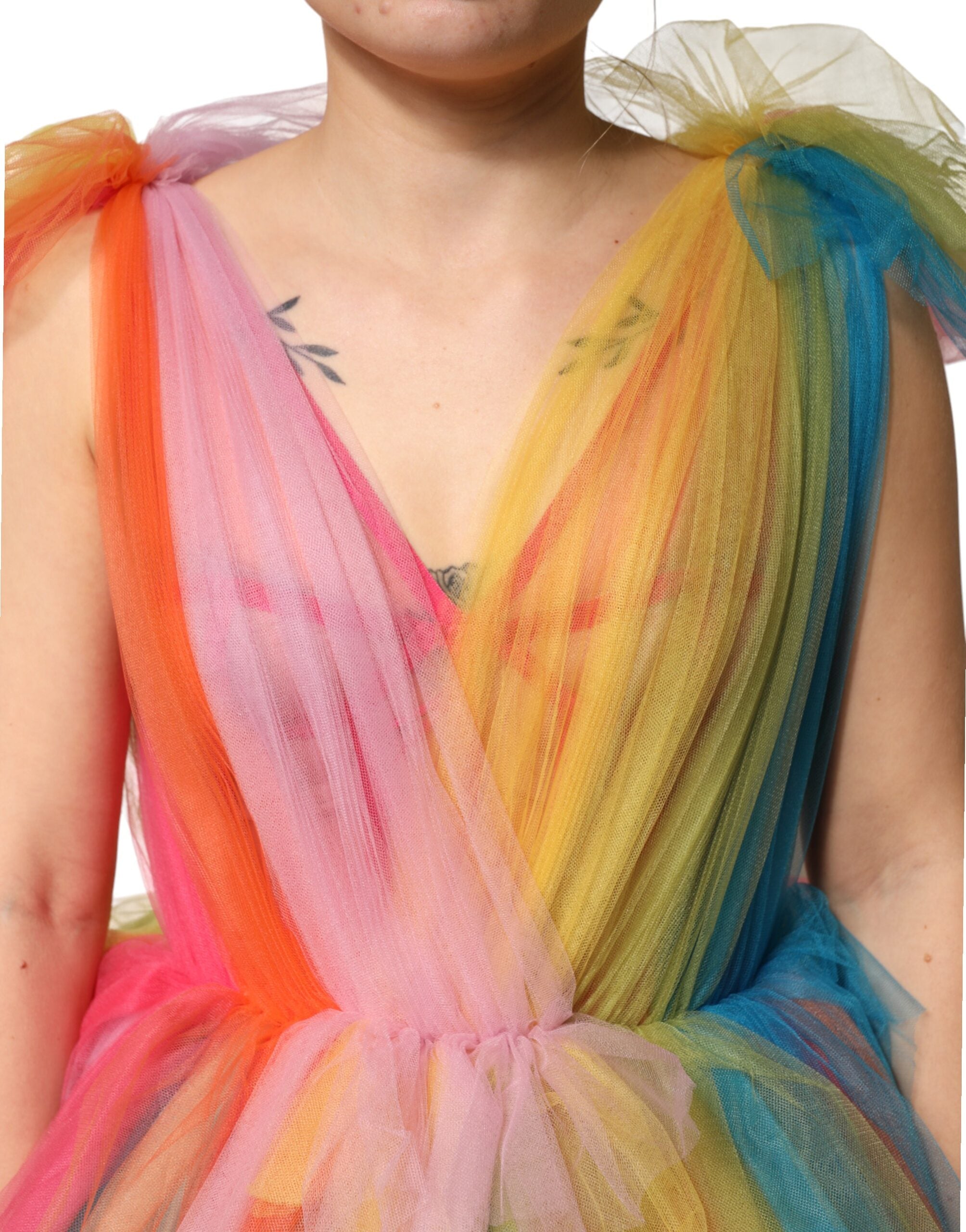 Dolce & Gabbana Multicolor Nylon Tiered Tulle Midi Dress Dolce & Gabbana