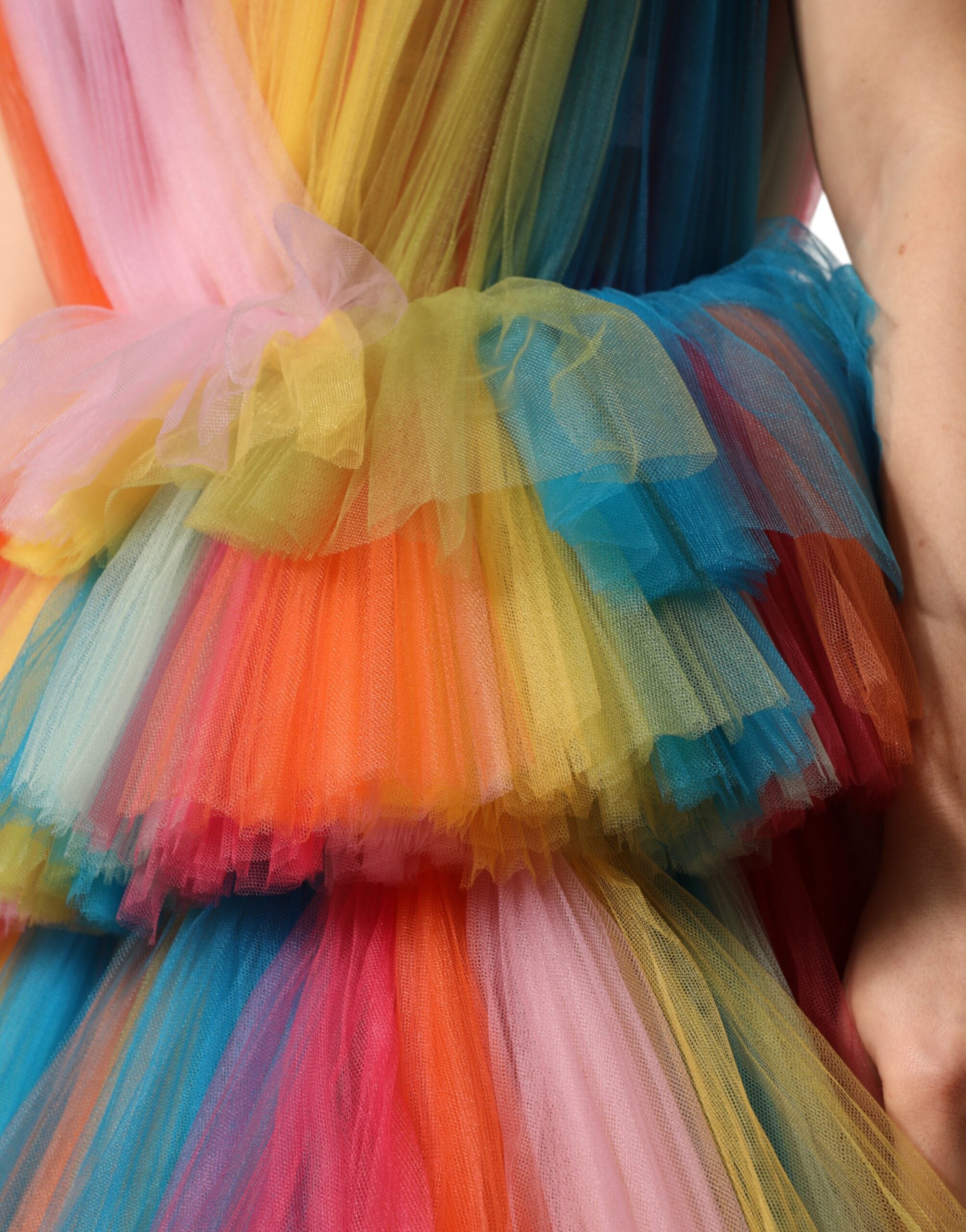 Dolce & Gabbana Multicolor Nylon Tiered Tulle Midi Dress Dolce & Gabbana