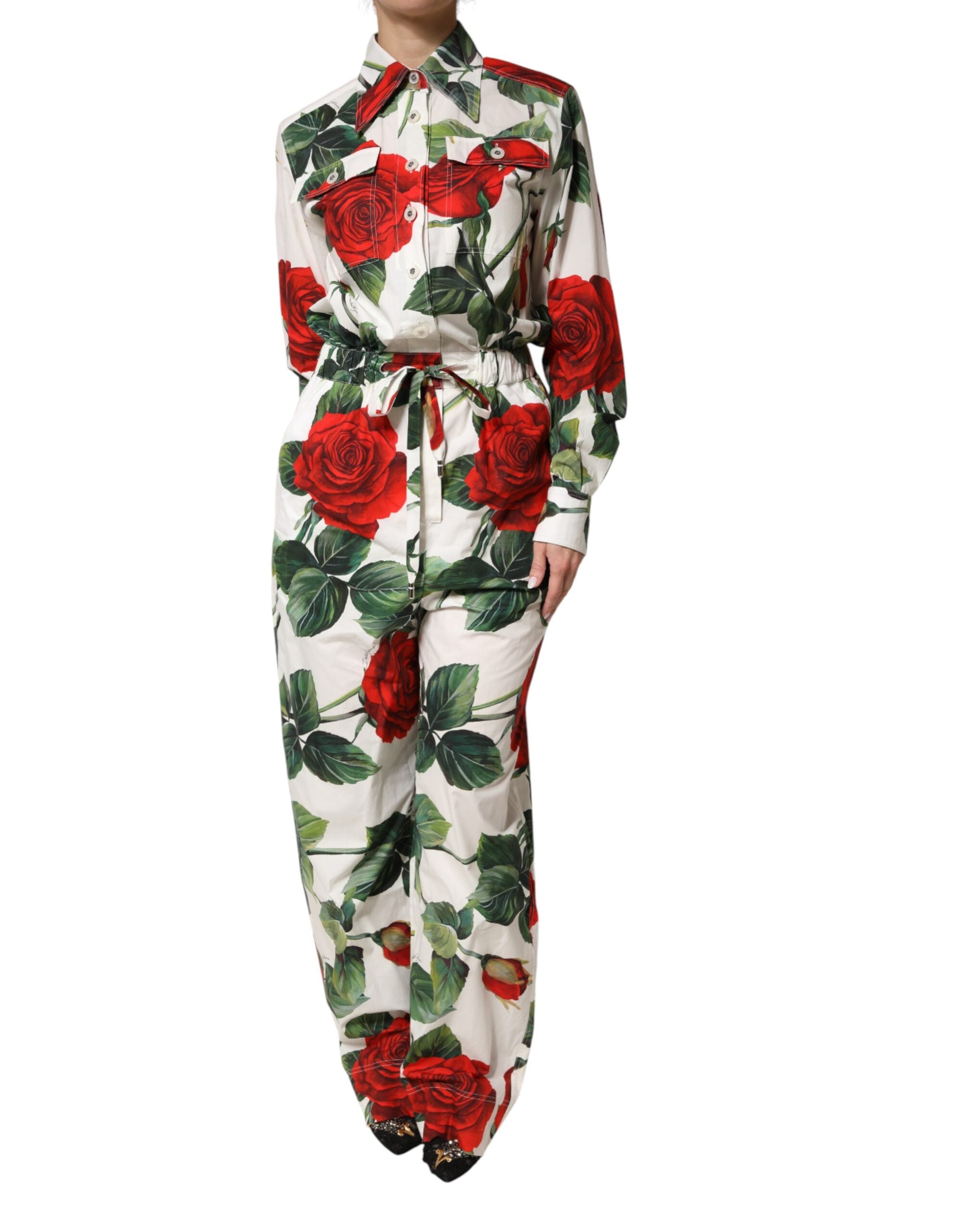 Dolce & Gabbana White Floral Print Cotton Jumpsuit Dress Dolce & Gabbana