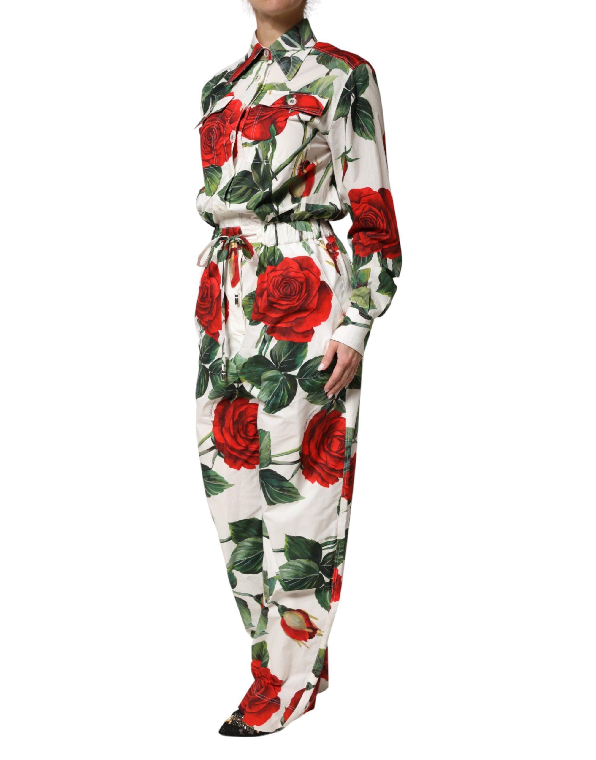 Dolce & Gabbana White Floral Print Cotton Jumpsuit Dress Dolce & Gabbana