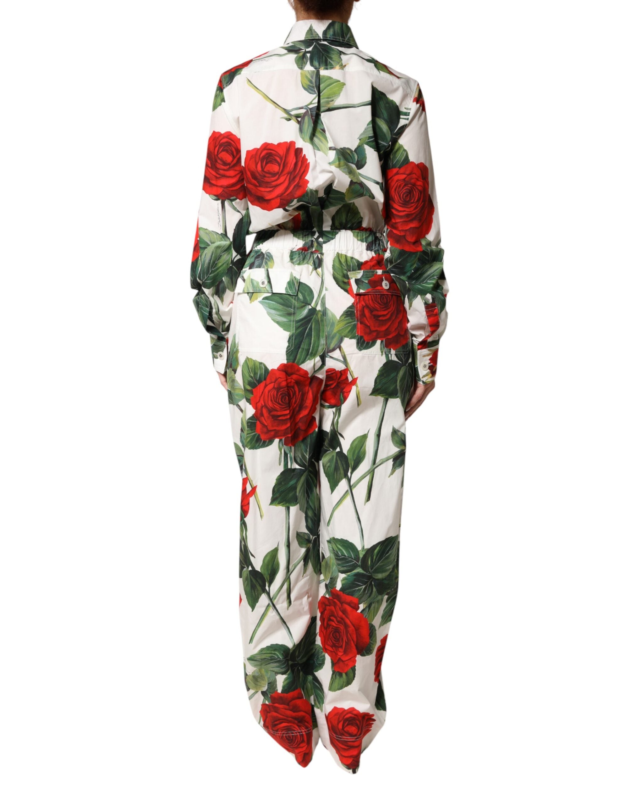 Dolce & Gabbana White Floral Print Cotton Jumpsuit Dress Dolce & Gabbana