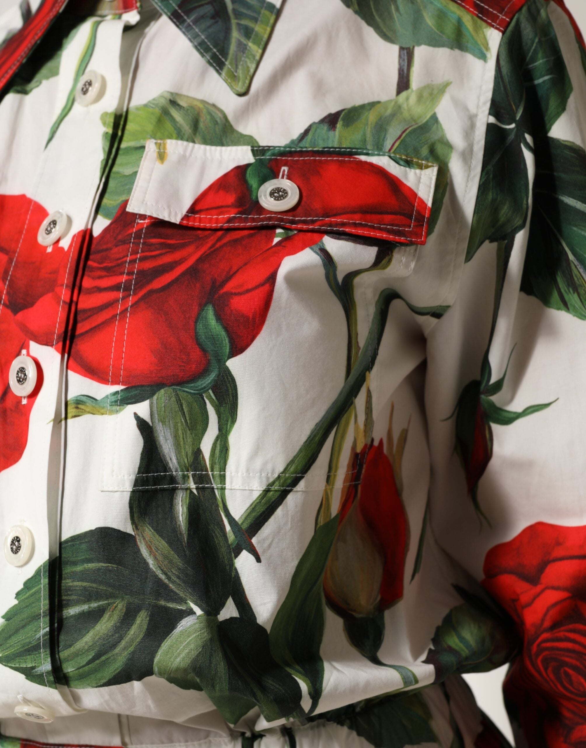 Dolce & Gabbana White Floral Print Cotton Jumpsuit Dress Dolce & Gabbana