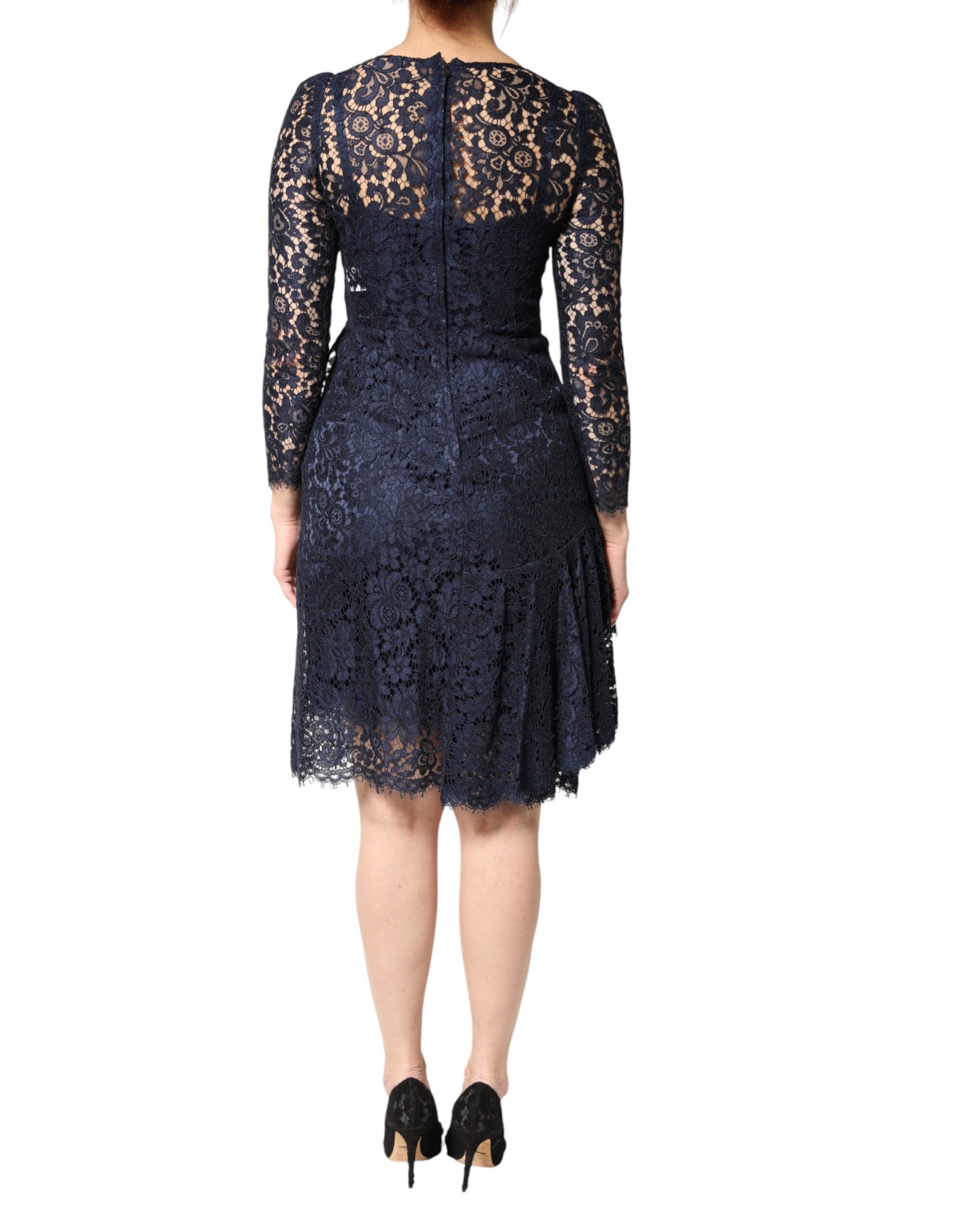 Dolce & Gabbana Blue Lace Ruffle A-line Knee Length Dress Dolce & Gabbana